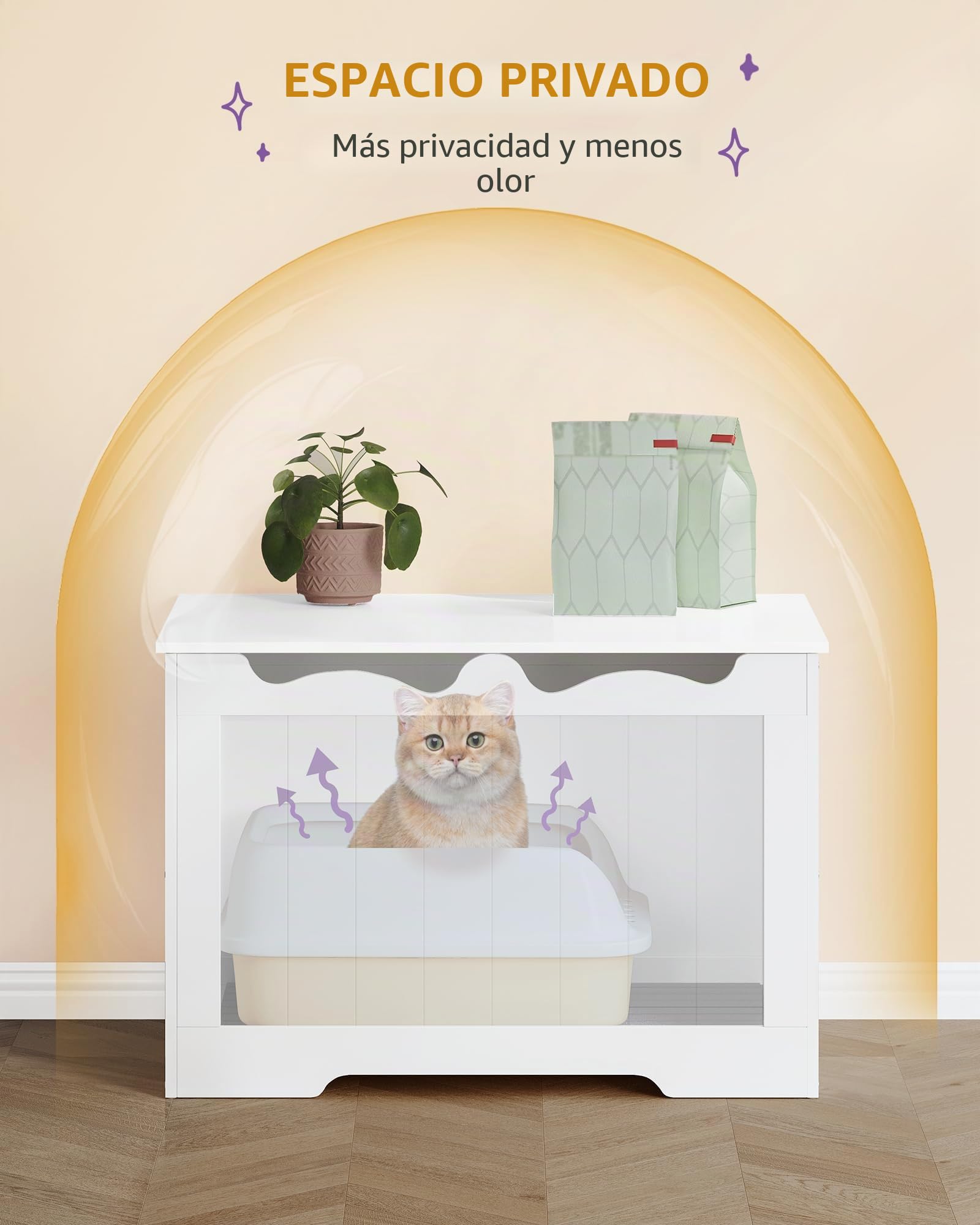 Hzuaneri Mueble Arenero Gatos, Armario para Caja de Arena, Mueble de Caja de Arena Oculta con Apertura Superior, Casa para Gatos de Interior, Banco Almacenaje, 70 x 50 x 53 cm, Blanco CB84803X
