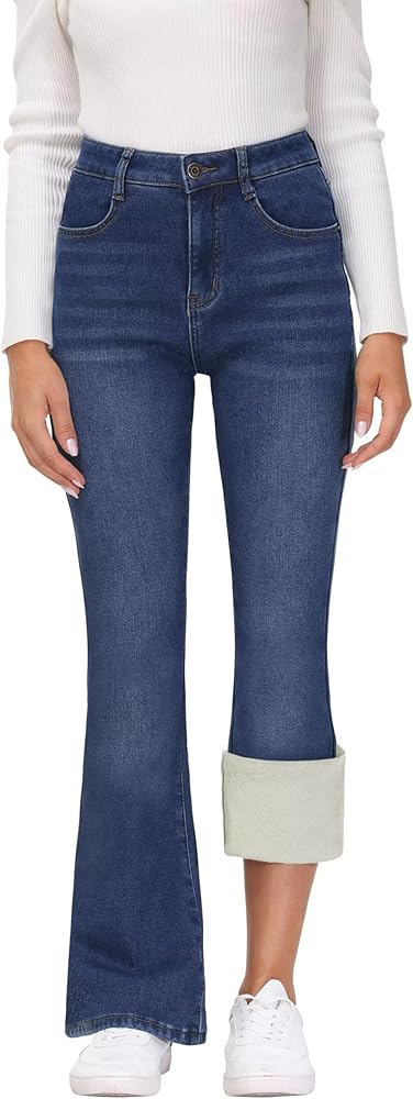 矯正用品・補助ベルト BELLE SERIES compression denim pants KDF Women's Flare Fleece Lined Jeans Thermal Fleece Bell Bottom