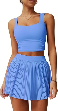 OMEWEE Tennis Skirt Sets for Women 2 Piece with High Rise Ruched Sports Bra and Pleated Skirt Skorts Golf Outfits