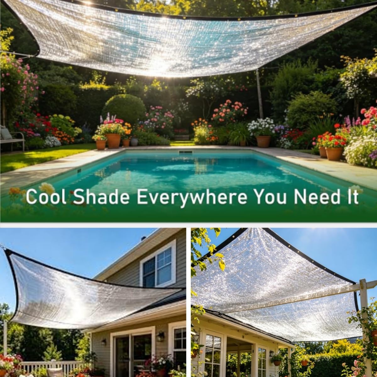 Odblaskowa tkanina z folii aluminiowej, odporna na promieniowanie UV, siatka przeciwsłoneczna z przelotkami, osłona zewnętrzna do samochodów, bud psów, kampera, patio, ochrona przed zacienieniem 95%