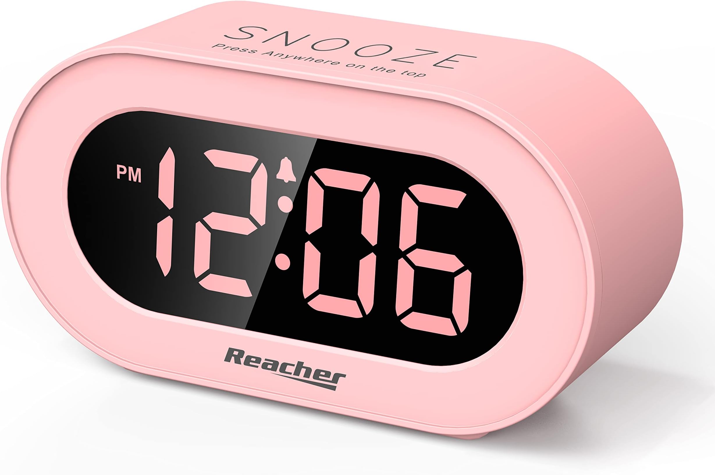 Pink Girls Alarm Clock for Kids Bedroom, Dimmable LED Digital Display, Outlet Powered, Adjustable Volume, Simple to Use, Snooze, Small Size for Bedside, Desk, Toddler