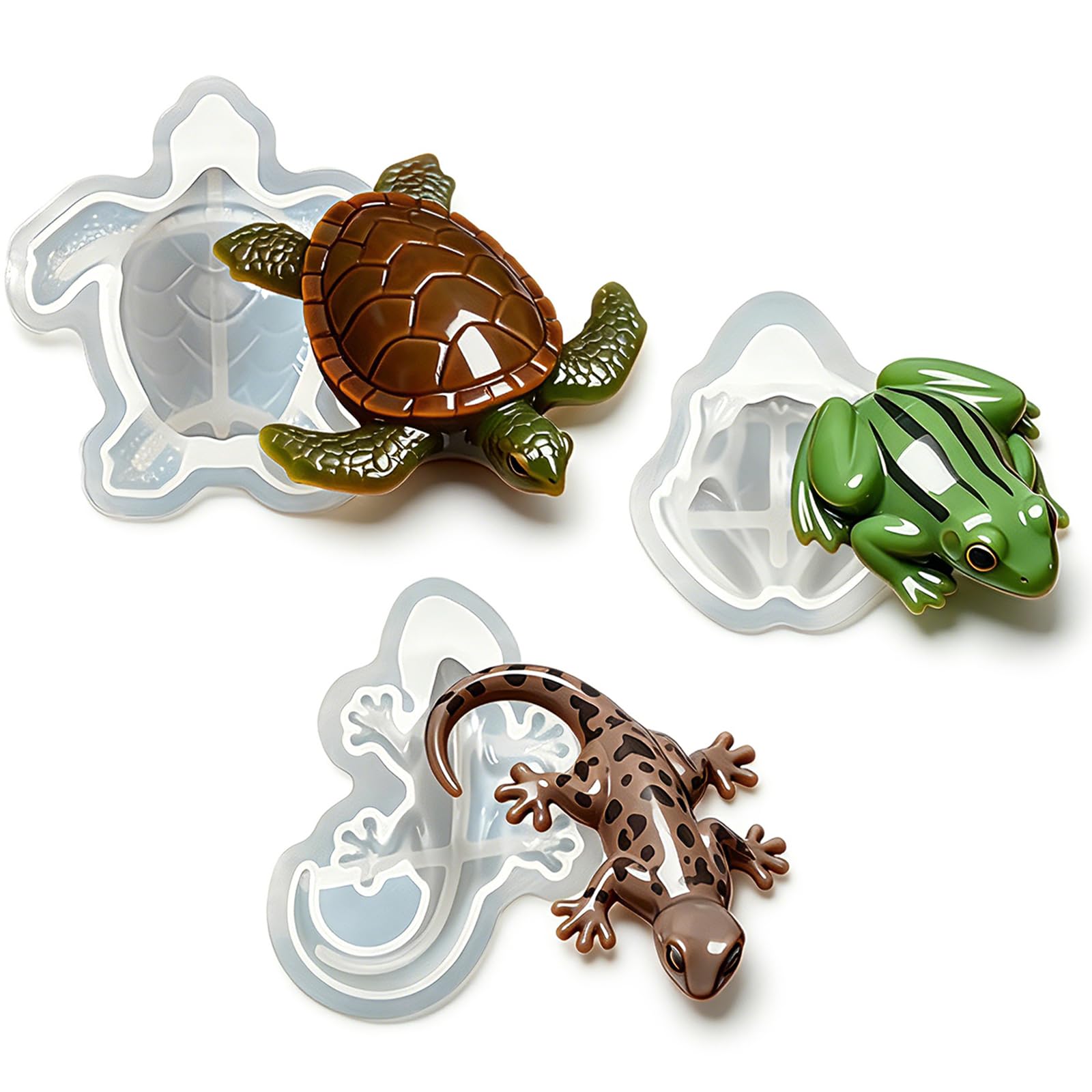 3-Piece Silicone Molds for Crafts, 3D Animal Resin Molds Set (Turtle, Frog, Lizard), Flexible Silicone Mould for Resin Art, Epoxy Casting, Plaster and Soap Making-image-10