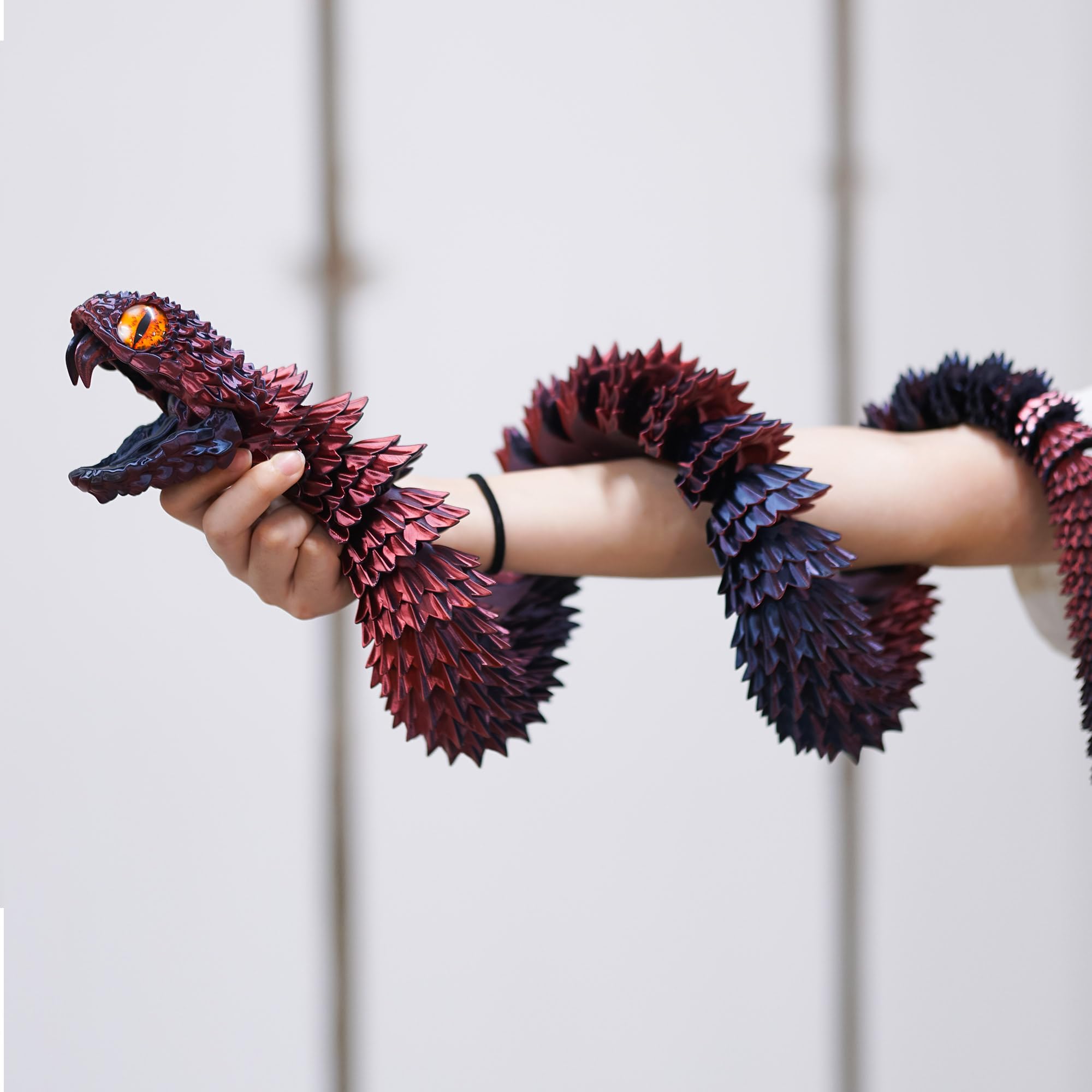 47,5 Zoll Super Große 3D Gedruckte Schlange mit Offenem Mund, Bewegliche Zähne, Flexible Gelenkfigur von Reptilien, Stressabbau, Spielfigur zur Beruhigung, Überraschungsgeschenke (RBL/47,5 Zoll)