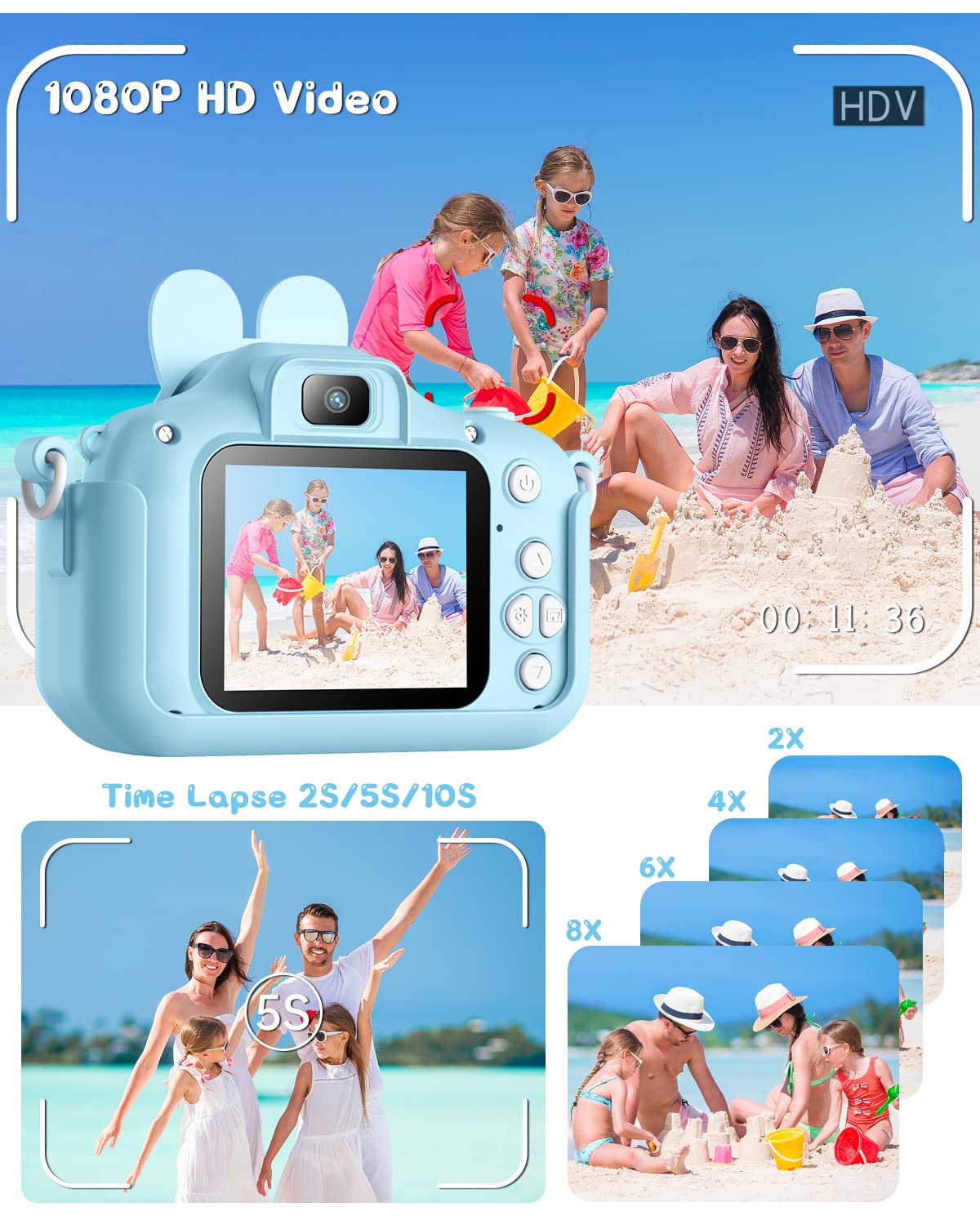 Gofunly Macchina Fotografica per Bambini, 2.0 Pollici Schermo HD da 20MP 1080P Selfie Videocamera Bambini con Scheda 32GB, Fotocamere Digitali per Bambini Regalo Natale & Compleanno da 3 a 12 Anni Blu