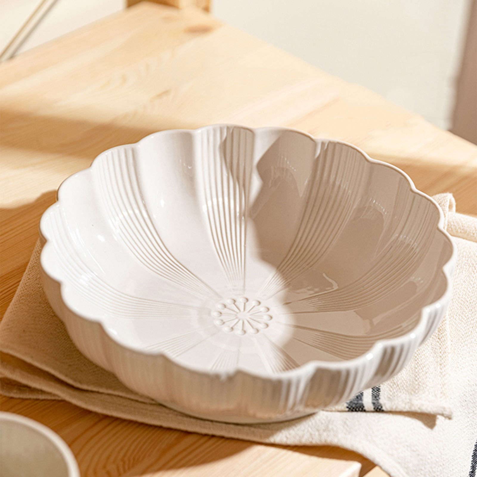 Ensaladera De Cerámica, Cuencos De Pasta Grandes De Colores, Cuencos De Ensaladera Cuenco De Sopa De Cerámica para Servir Grande-48 oz-Blanco