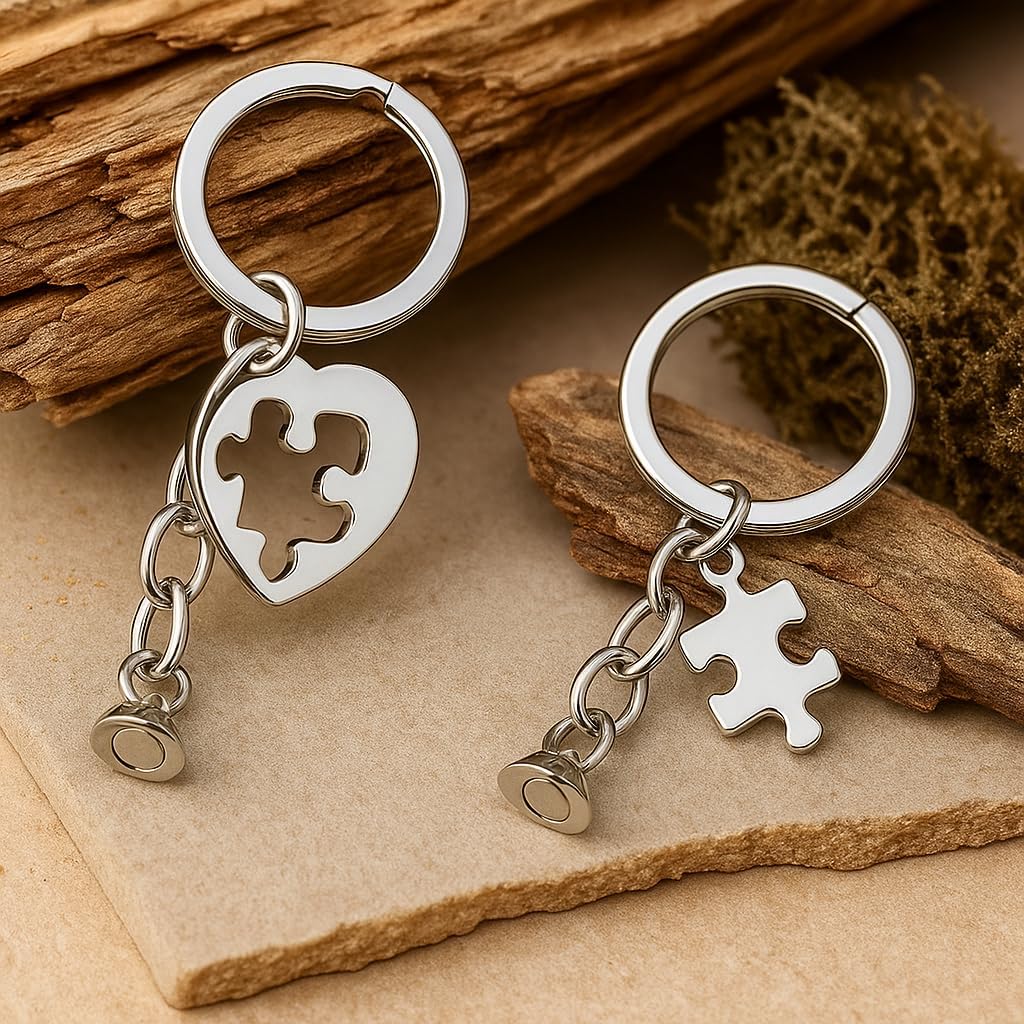 Couple Keychain, with Heart & Jigsaw Piece Matching,Puzzle Keychains for Couples,Lovers Key Chains Gift for Friends, Friendship Relationship Pair Keychains