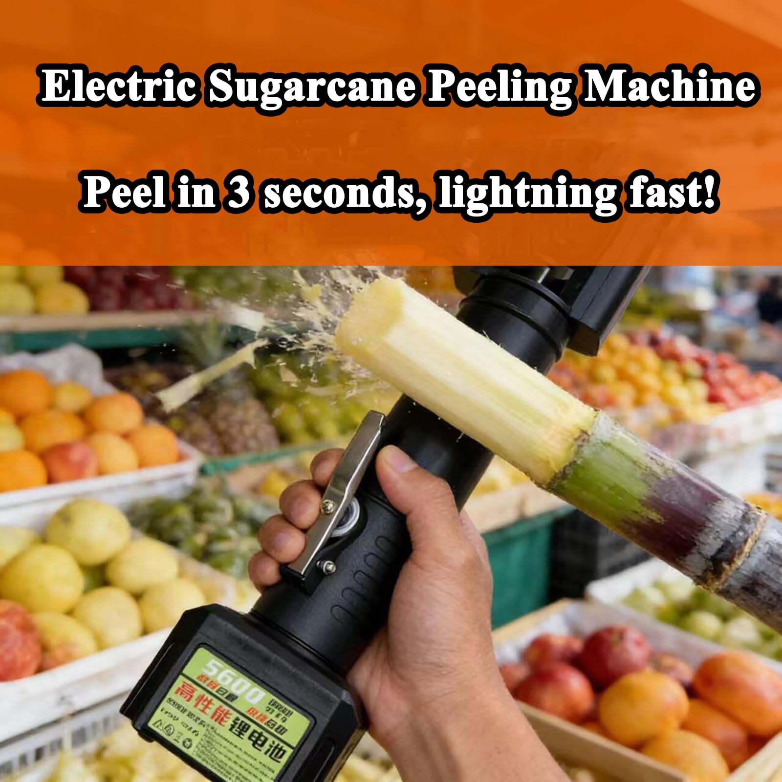 Pelador eléctrico de caña de azúcar, pelador de frutas y verduras recargable, batería de litio de gran capacidad, motor de cobre puro, alta velocidad, 7500 rpm