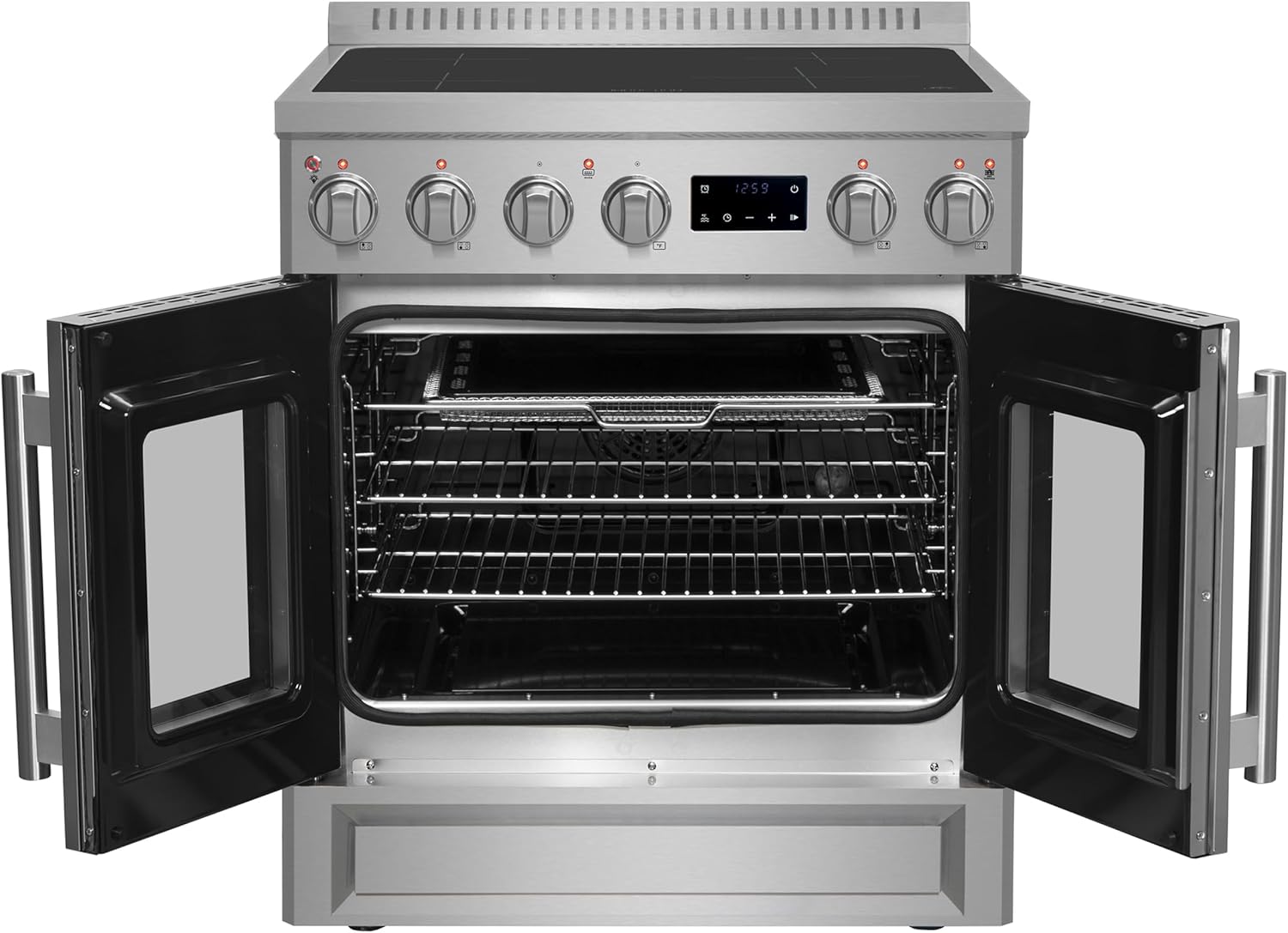 Forno Torino French Door 30 Inch Induction Range with Air Fryer, Air Sous Vide & True Convection, Dual Broiler, Stainless Steel