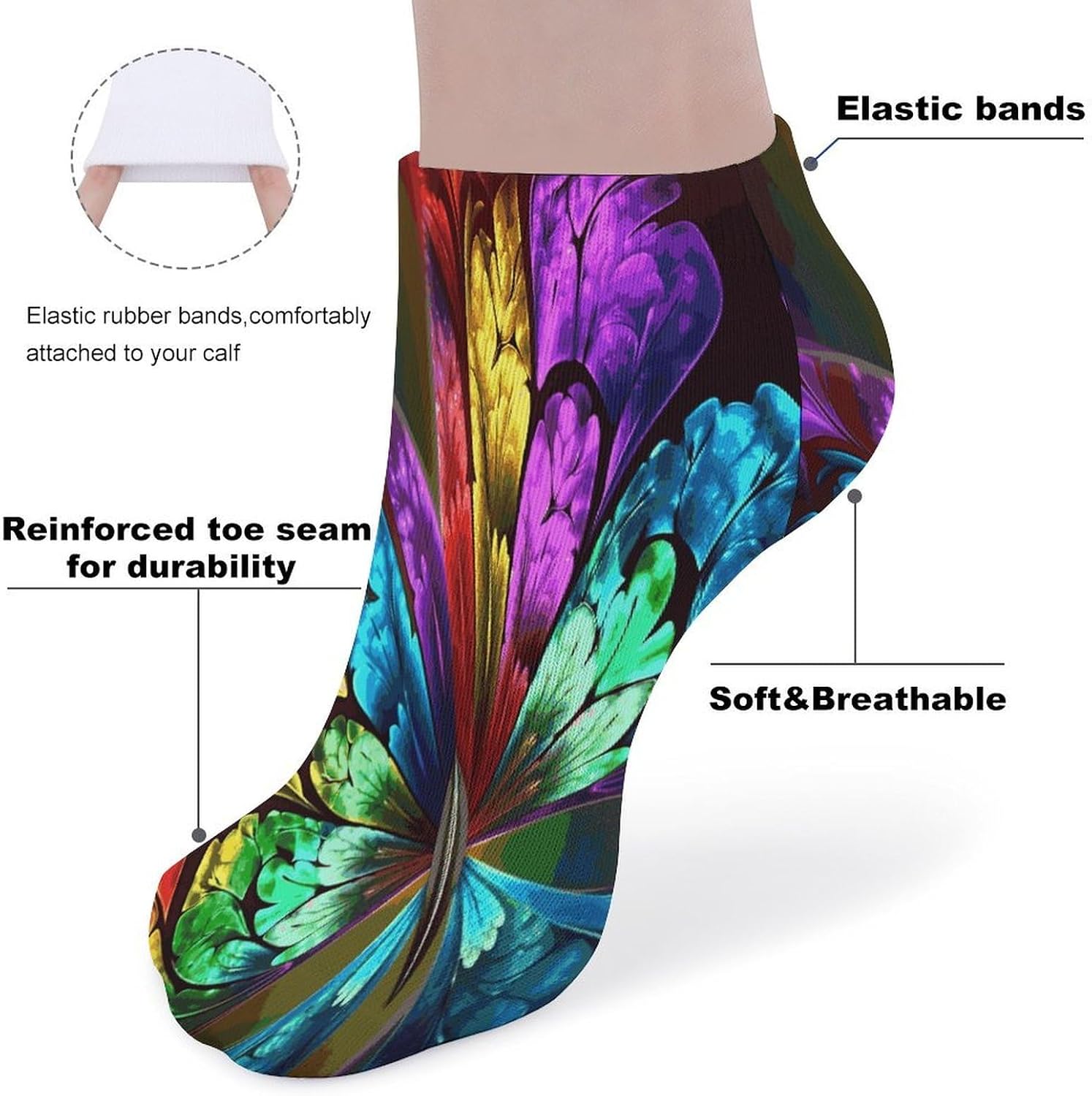 Rainbow Butterfly Ankle Socks for Men Women 5 Pairs | Comfortable Casual Low Cut Socks, Lightweight No Show Breathable Athletic Socks, Soft Mini Crew Socks for All Seasons