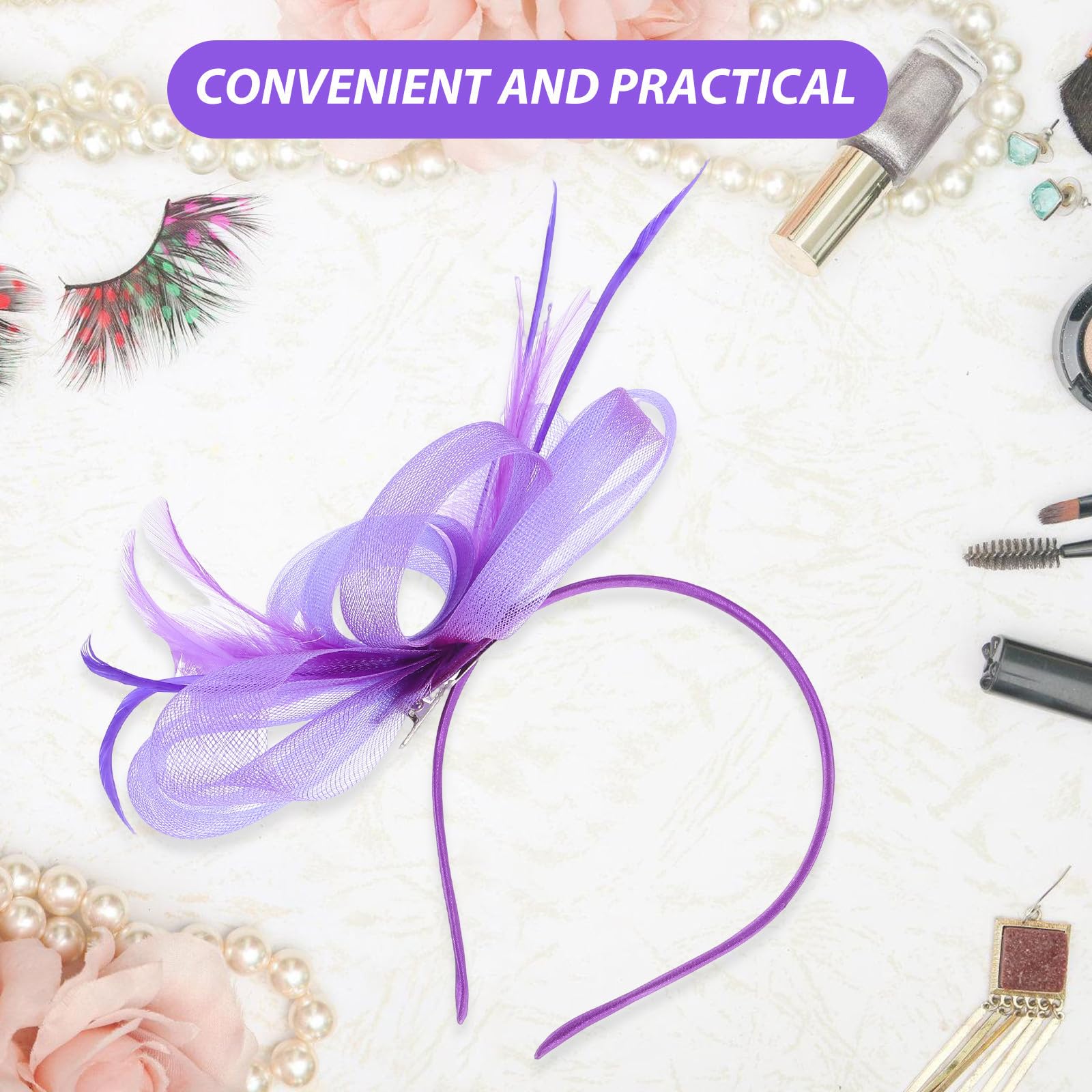 SEWACC 5 Juegos Diadema de Plumas Púrpura para Mujer Lazo Elegante y Clip Cómodo, Accesorio Multifuncional Adecuado para Bodas y Fiestas