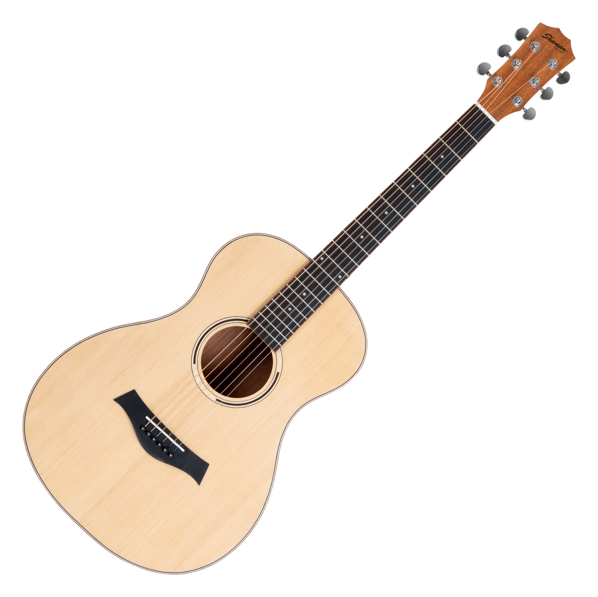 Shaman WSF-10 NT Folkgitarre, Korpusform: Folk, Decke: Fichte, X-Bracing | Boden & Zarge: Mahagoni, Hals: Okoume, Steg: Walnuss, Sattel und Stegeinlage: ABS Kunststoff, Griffbrett: Black Richnite