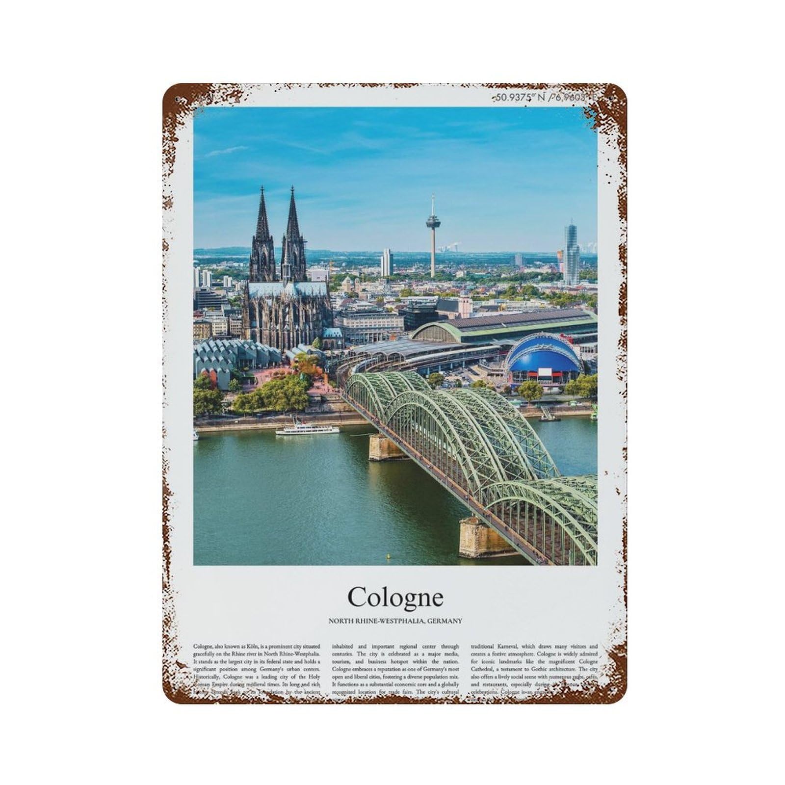 xiaoxiaoshen Cologne North Rhine-westphalia Germany City Scenery Wall Decor Art Metal Tin Poster Modern Home Decor Art Home Bar Shop Decorations Vintage Sign 40x30cm