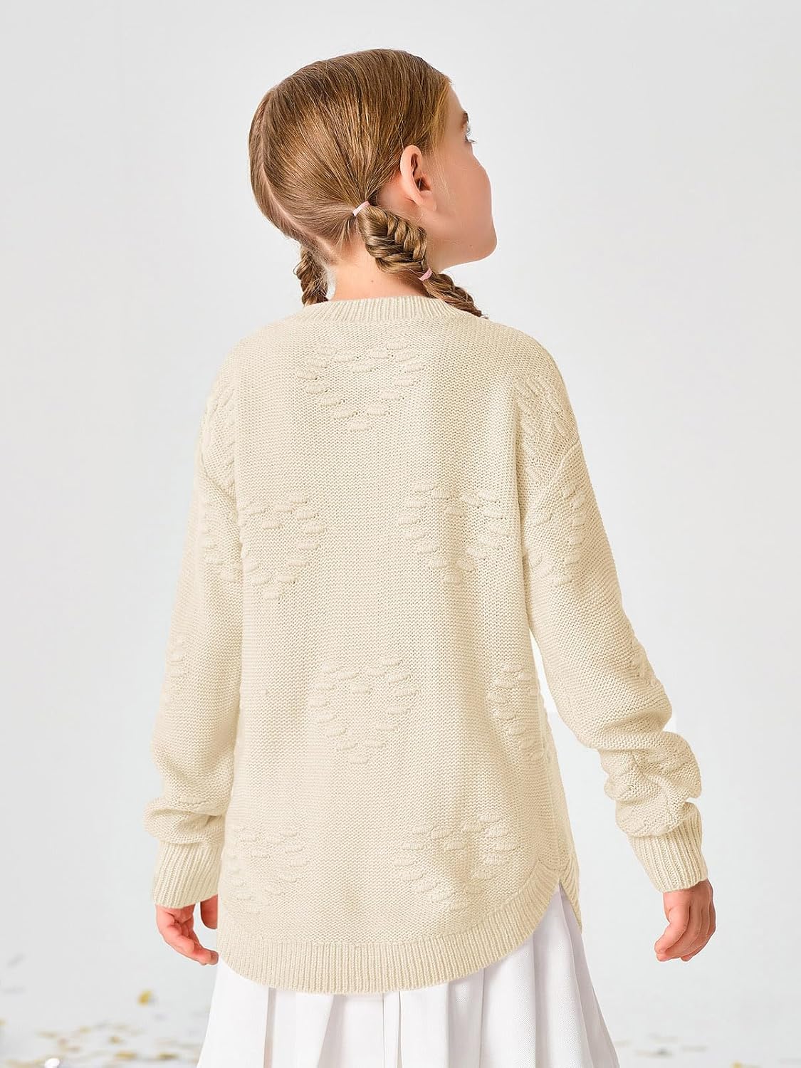 Haloumoning Girls Cute Heart Love Print Sweater Tops Oversized Crew Neck Dot Ball Knitted Valentine Pullover 5-14 Years - Image 2