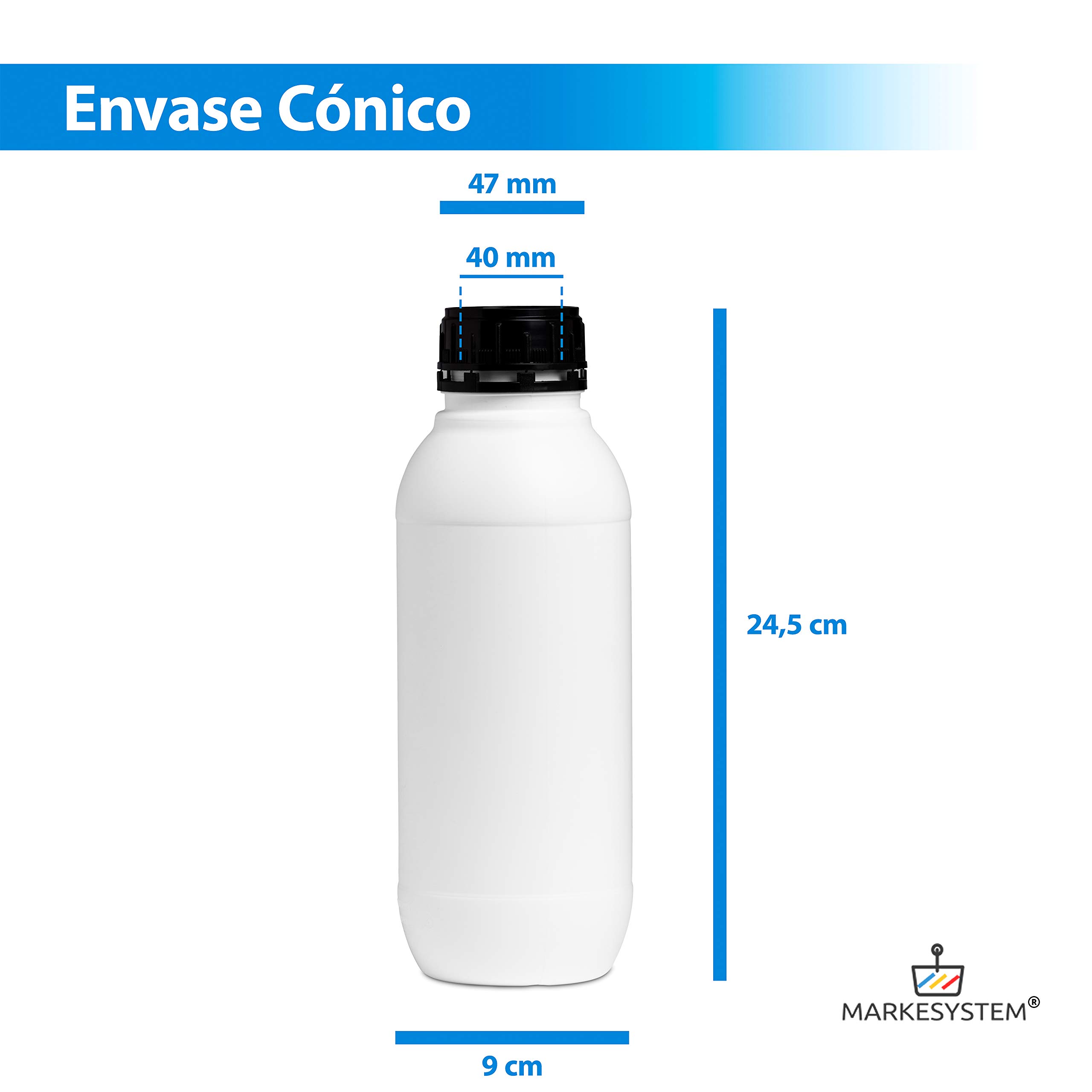 Botella blanca 1 Litro (20 Botellas) de plástico, cierre rosca boca ancha - Catering Industrial, Líquidos, Cosmética, Químicos, ADR + Kit Etiquetado, Apta para uso alimentario