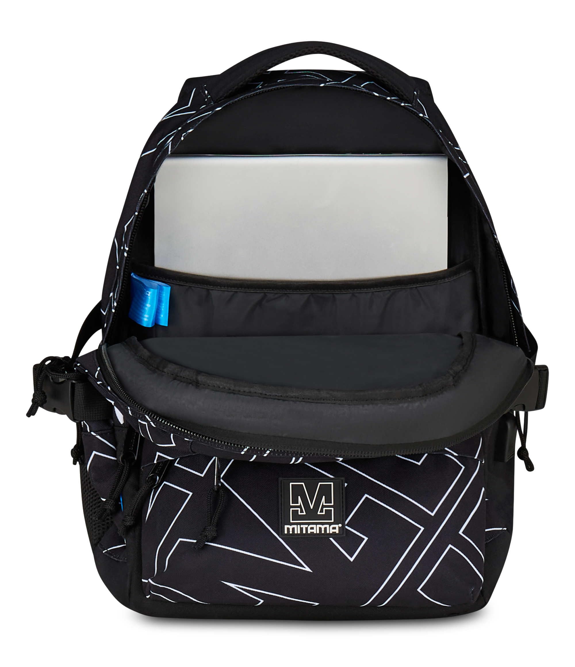 Mitama Zaino Scuola #BDBF LEGACY, Nero, Zaino Triplo Scomparto, Tasca Porta Borraccia, Porta USB Integrata, Larghezza Regolabile, Zaino Scuola Media e Superiore, Ragazzo