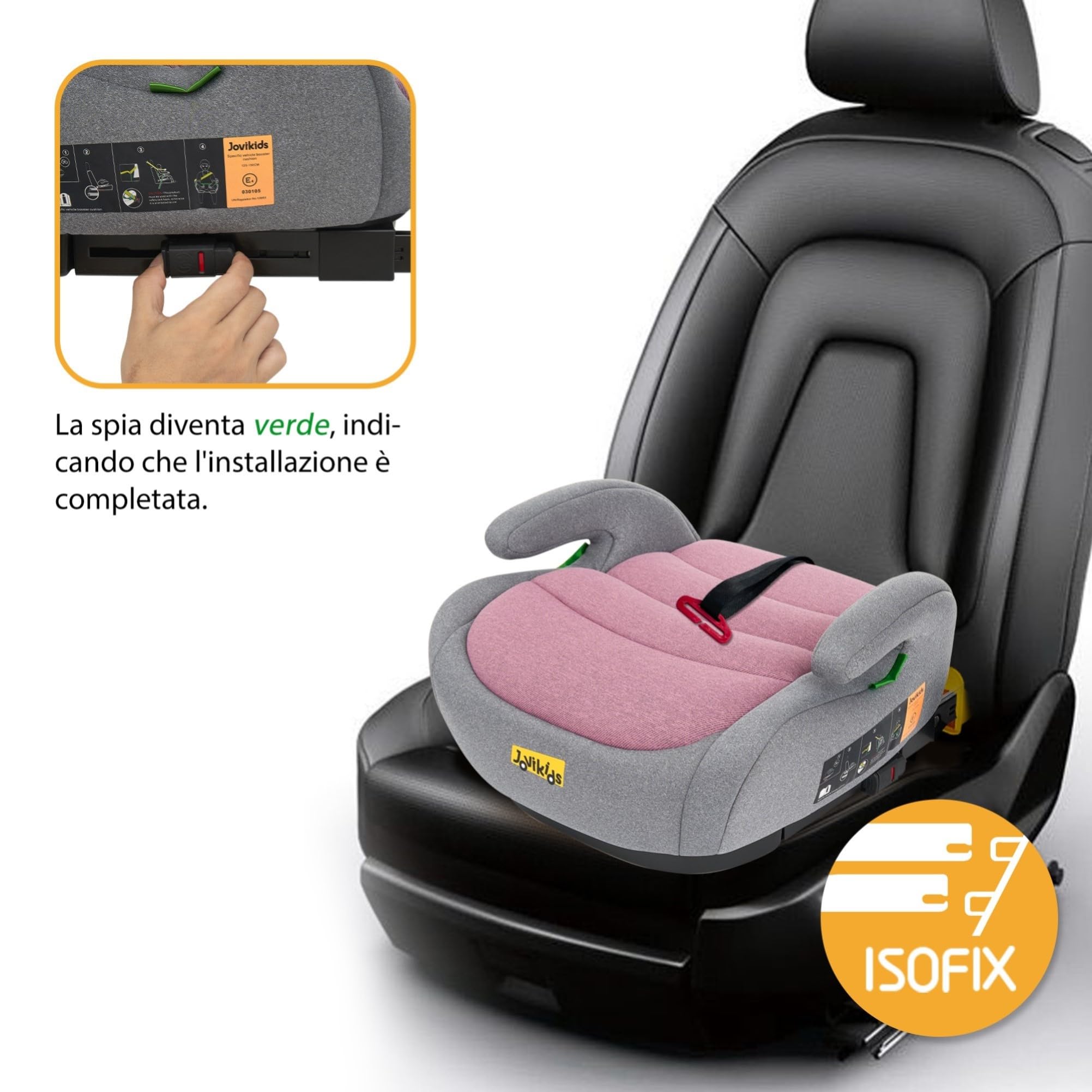 Jovikids Rialzo Auto per Bambini ISOFIX 125-150cm ECE R129, Alzatina Auto Bimbi 15-36 kg, Seggiolino Auto Gruppo 2-3 da 6 a 12 Anni - Rosa