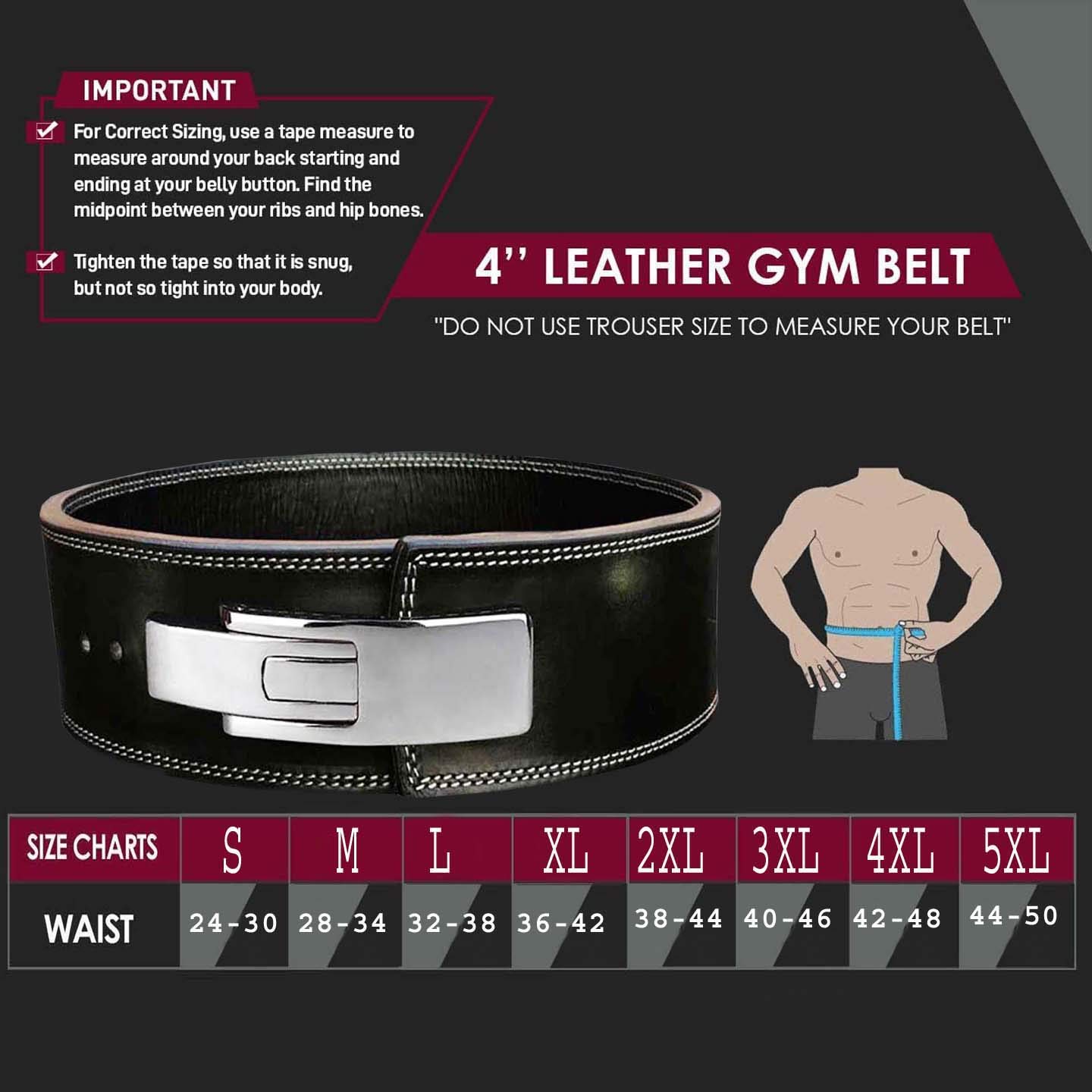 Just Fitee Cintura per Sollevamento Pesi Powerlifting, Fitness,Bodybuilding, Deadlifting Lever Belt Gym Training Cintura con Fibbia a Leva Colori Unici per Uomo e Donna S-XXL