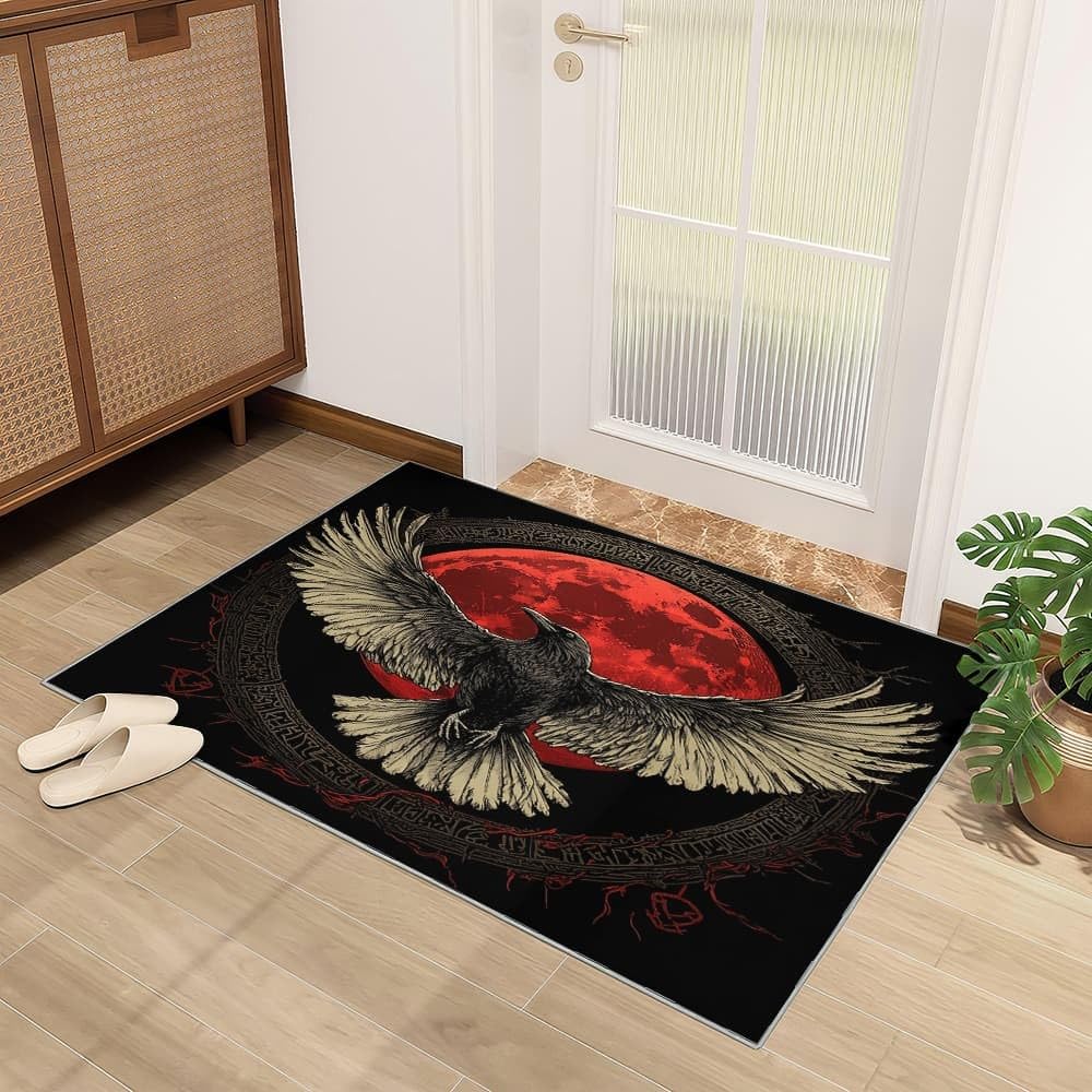Nowoczesny, można prać w pralce, dywan 80 x 150 cm, runa, antypoślizgowy dywan z niskim runem do salonu, sypialni lub biura - czerwony księżyc, trwała, miękka mata podłogowa, do przedpokoju lub