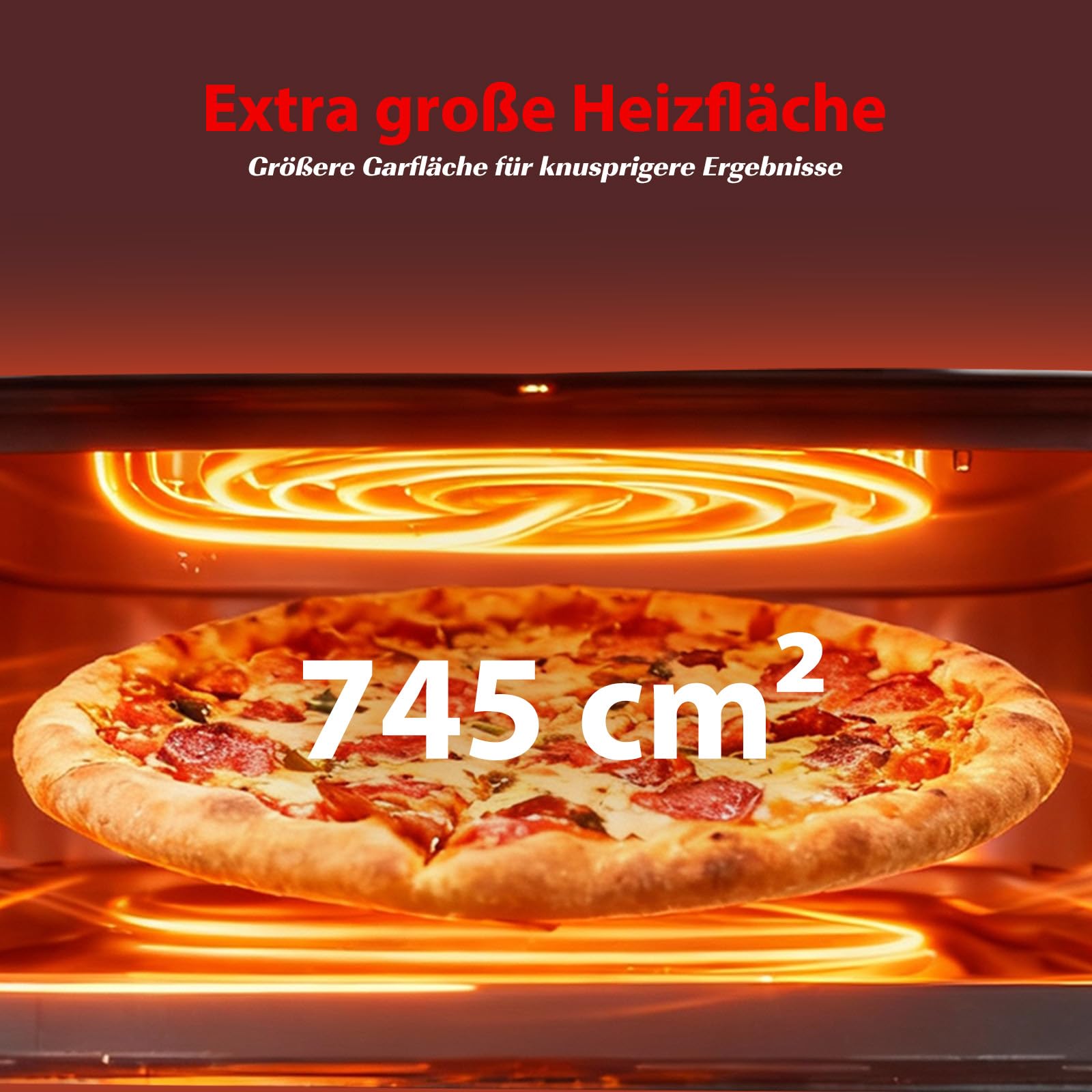 Aigostar Heißluftfritteuse mit XL 745 cm² Garfläche (27.3 * 27.3cm), leiser Extra-Crisp Technologie, Pizzafunktion, Doppelheizung, Sichtfenster, 11 Programmen, Touchscreen, Metall-Innenraum, Schwarz