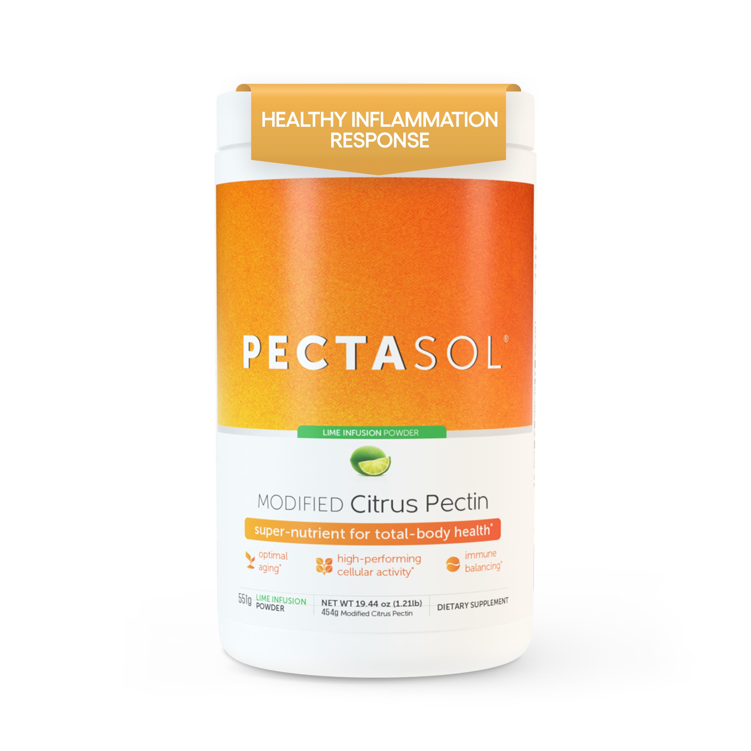 EcoNugenics PectaSol Modified Citrus Pectin Cellular Health and Immune System Supplement - Lime Infusion Powder - Maintain Healthy Galectin-3 Levels - Cardiovascular Support (551.29 Grams)
