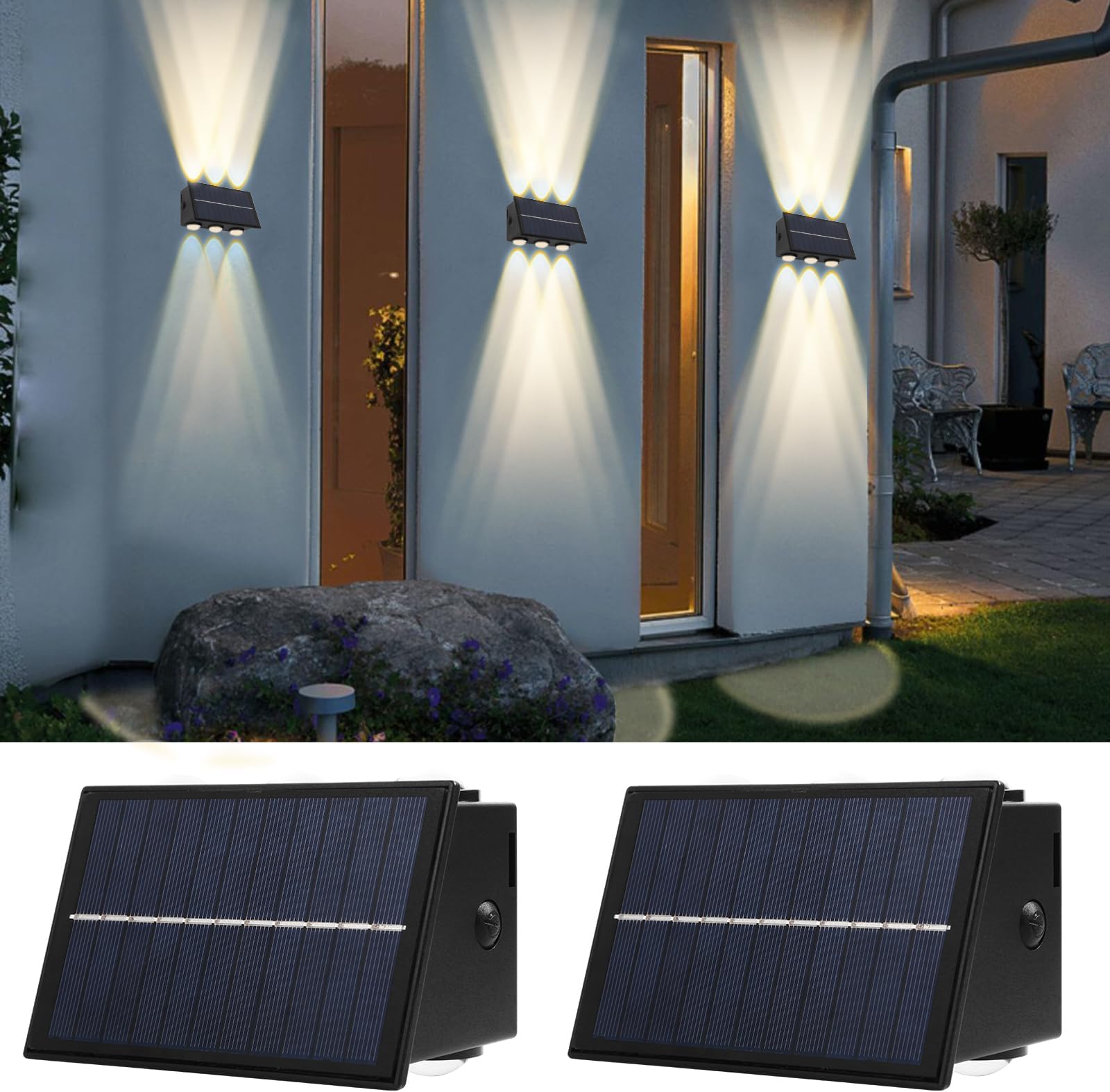 INSDEA 2PCS 5W Solar Outdoor Lights Dusk to Dawn Outdoor Lighting Wall Sconce