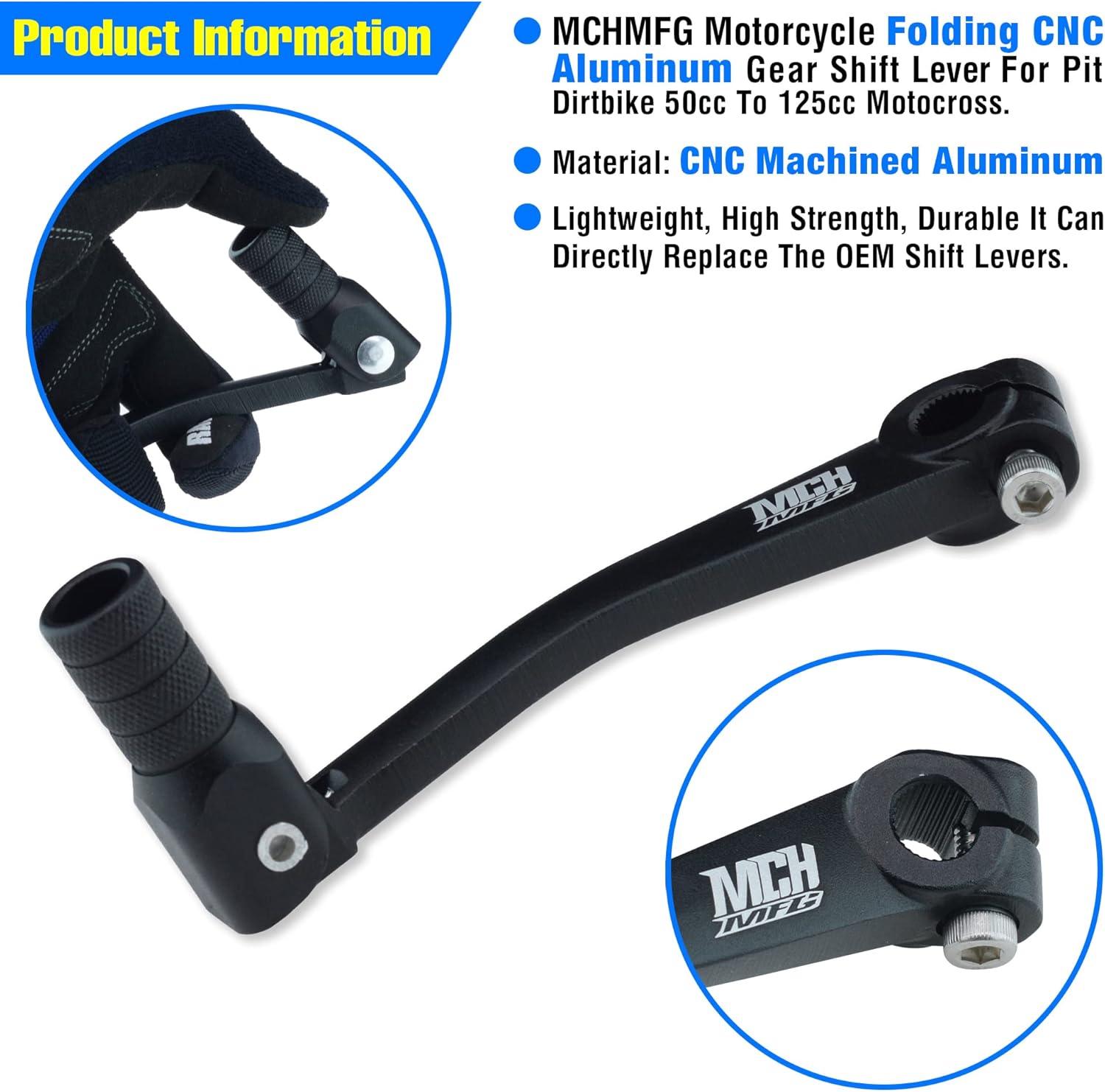 Folding Gear Shifter Shift Lever CNC Aluminum Gear Shifter Shift Lever for XR50 XR80 CRF50 CRF70 50cc-125cc Pit Dirt Bike Motorcycle (Black)