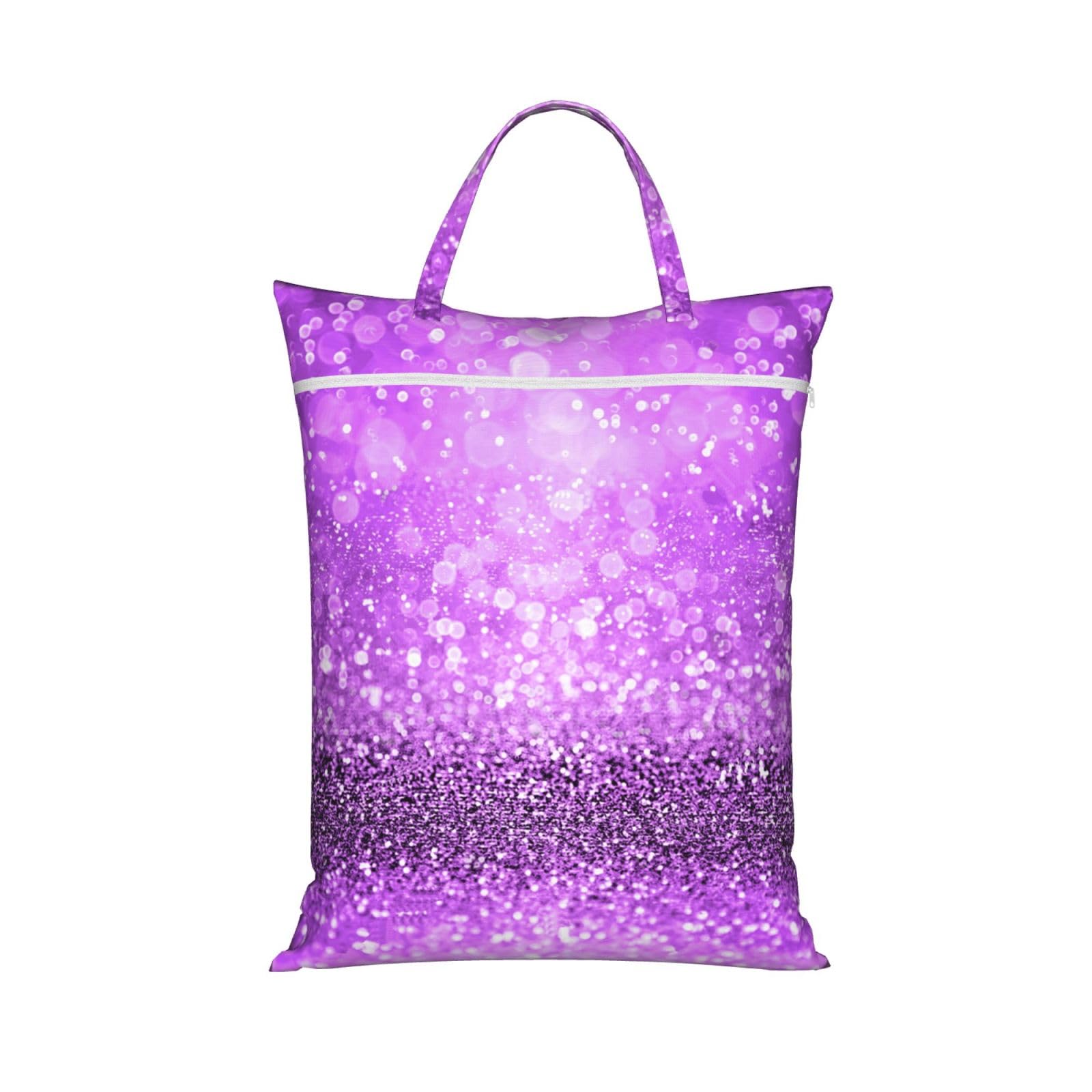 YFSGDLBN Sparkling Purple Glitter printed Travel dirty laundry bag clothes pack Storage Basket Bag