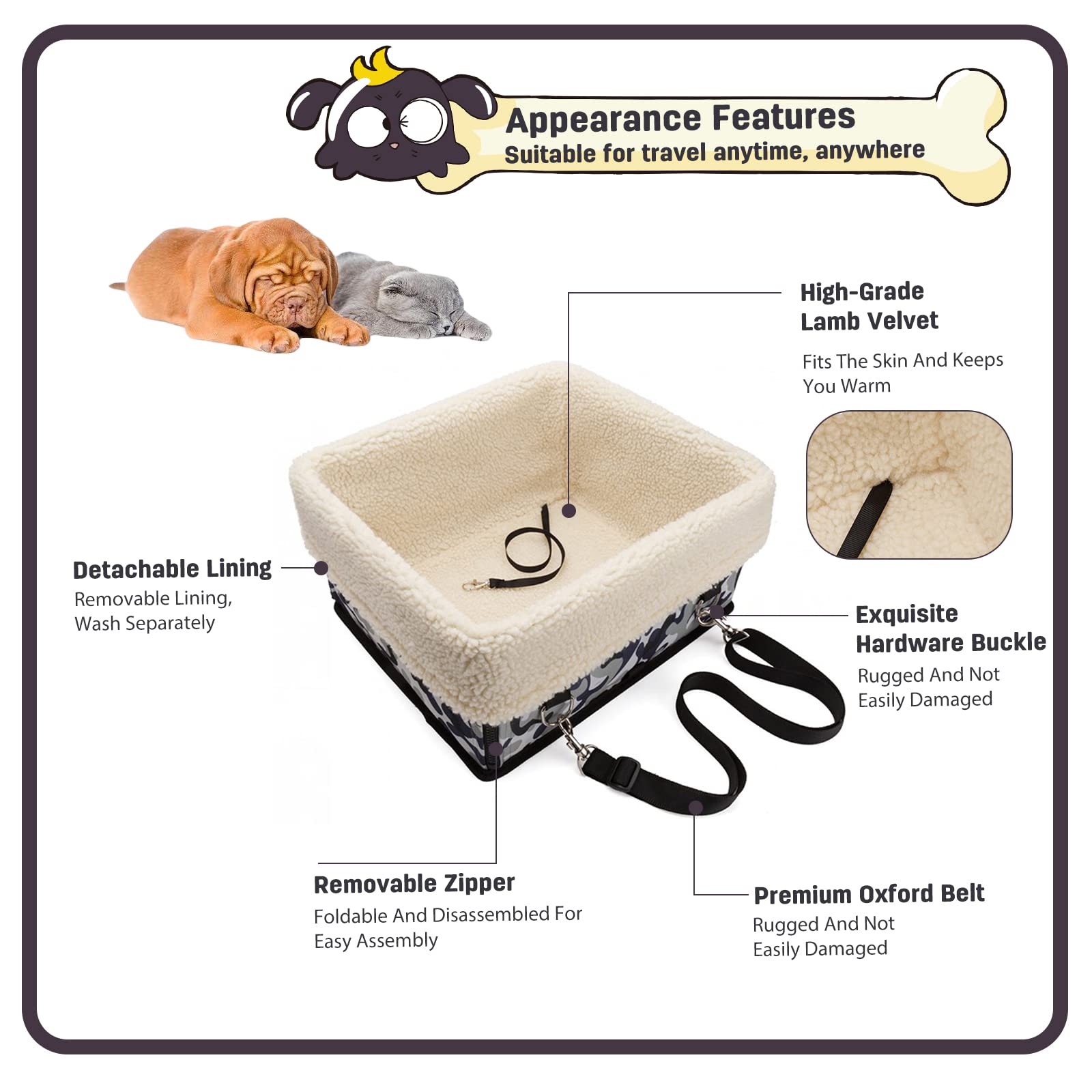Trasportino Auto Per Cani PETCUTE, Coprisedile E Seggiolino Auto Per Cani Taglia Piccola (fino A 9kg), Con Tasca Portaoggetti