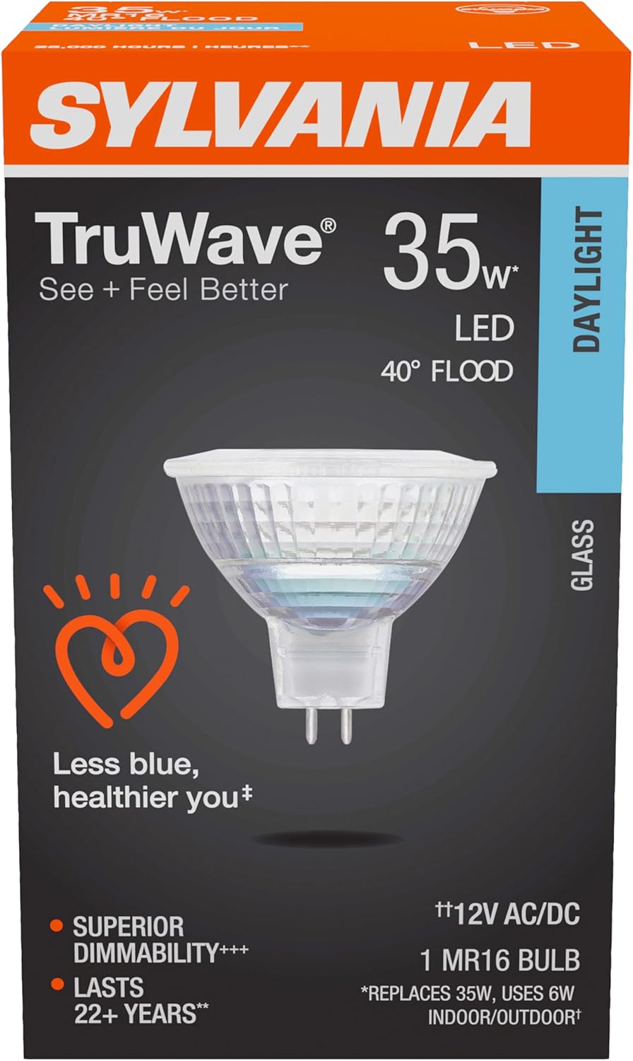 Sylvania LED TruWave Natural Series MR16 Light Bulb, 35W Equivalent, Efficient 6W, GU5.3 Bi-Pin Base, Dimmable, 5000K, Daylight - 1 Pack (40929)