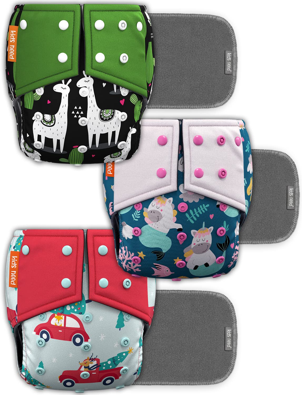 Kids Need Leakage Proof cloth diaper for babies 0 to 3 years High Absorbent 3 Reusable diaper cover 3 Insert pad combo Pack 5-18Kg Adjustable free size Washable Pocket cloth diapers for babies 34