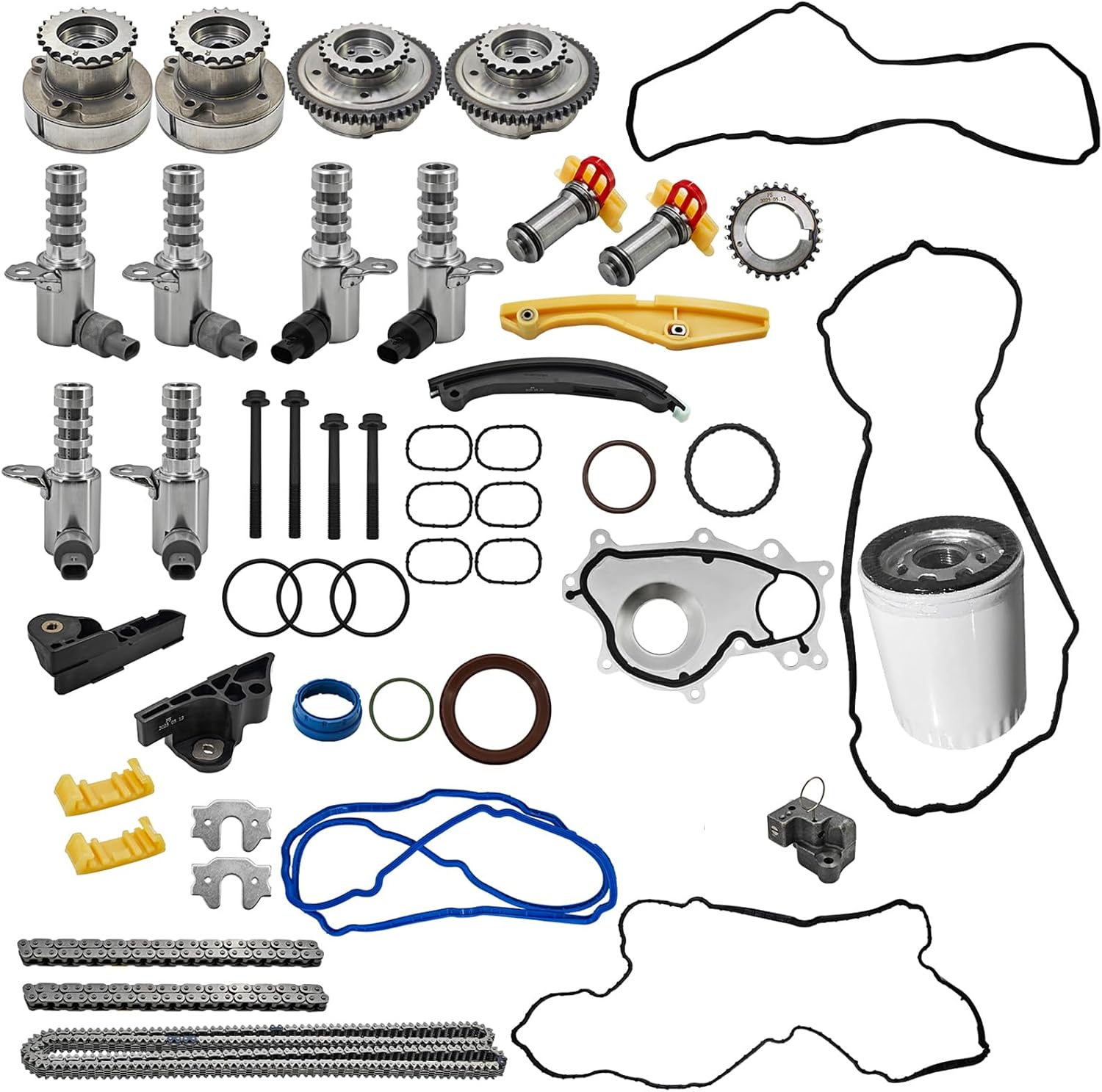 AT4Z-6268-A 3.5L Engine Timing Chain Kit with Chains Guides Tensioners Phasers Compatible with Ford F-150 2013-2016 3.5L Ecoboost V6 Replace#AT4Z-6256-B AT4Z-6268-C AT4Z-6306-A