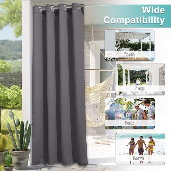 NICETOWN Waterproof Outdoor Curtain Panel - Thermal Insulated Weighted Blackout Drape for Pergola/Gazebo/Patio (52 x 96 Inch, Grey, 1 Panel) - 5
