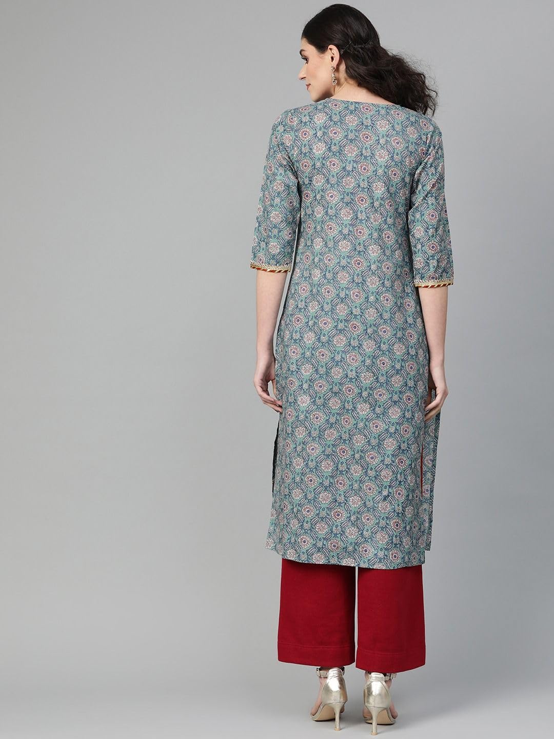Rytras Women's Cotton Printed Straight Kurta(Ryt254,S) Green