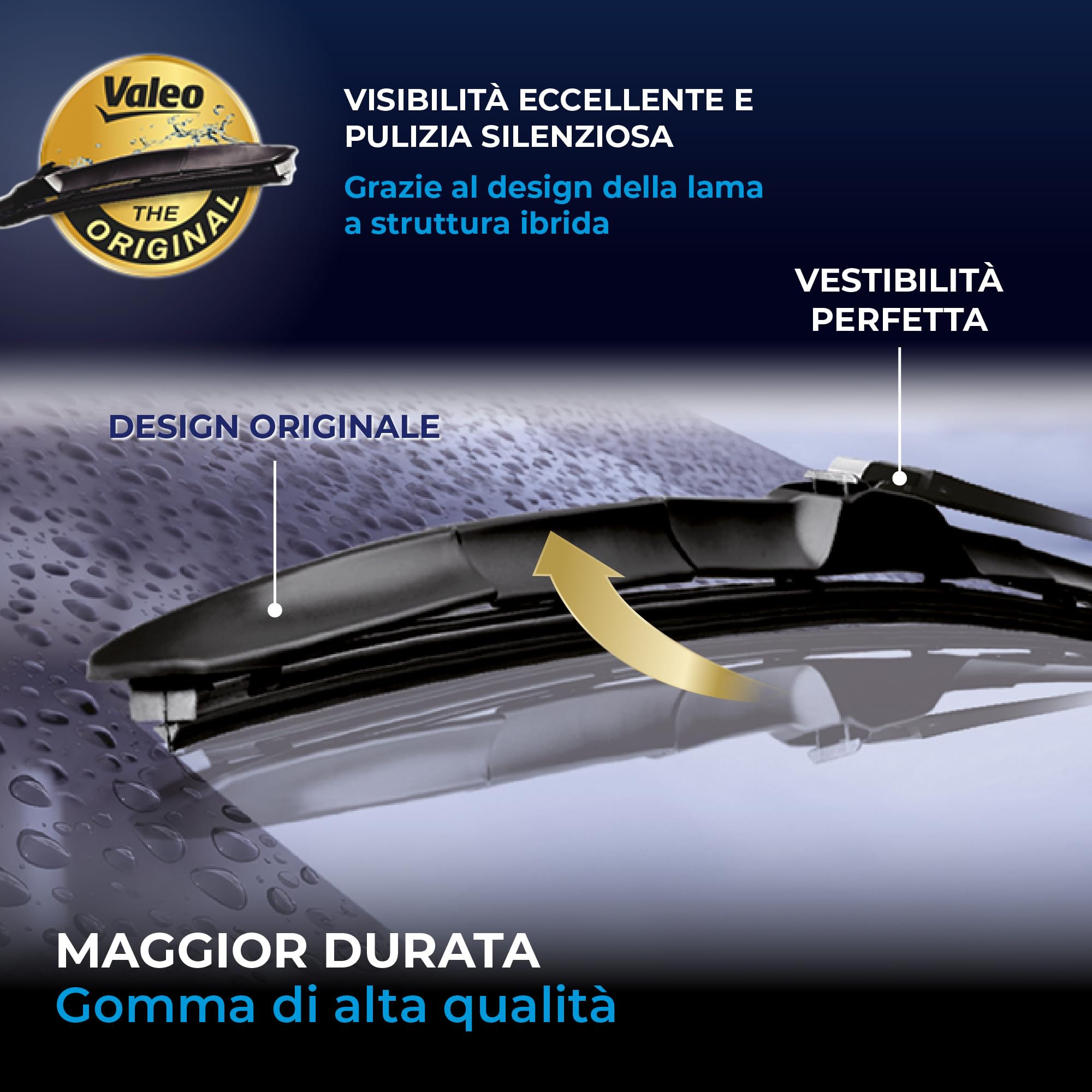 VALEO Silencio - Coppia di Spazzole Tergicristallo Premium Ibride per la Sostituzione del Ricambio Originale per Tutte le Stagioni VH134 + VH124 - Anteriore, Lunghezze: 650mm + 400mm - 574734 + 574724