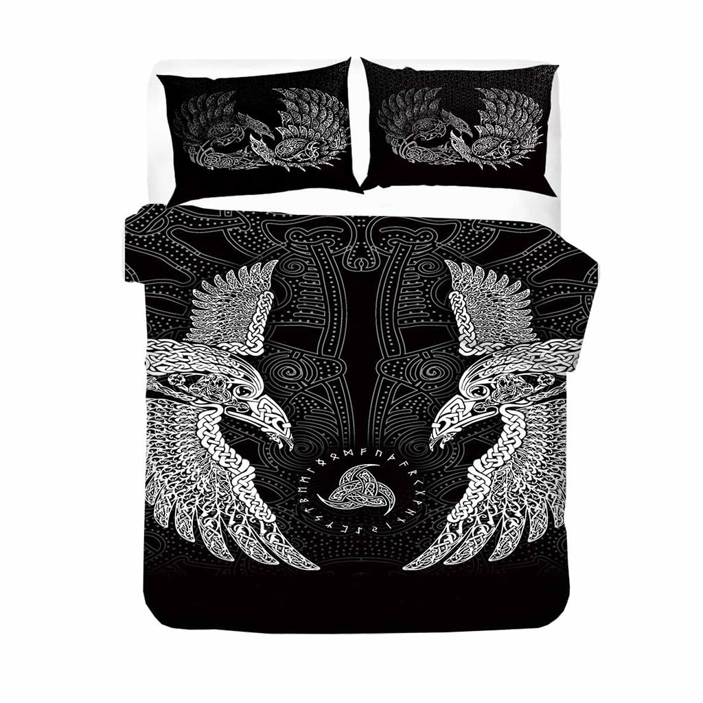 Parure de lit viking corbeau odin housse de couette 220x230 taie d'oreiller