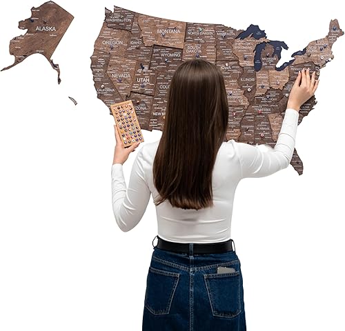 Miniatura 11 de Enjoy The Wood Mapa de Madera de Estados Unidos Lugares Visitados - Mapa 3D de Estados de EE.UU. Rastreador de Viajes Decoración de Pared de Madera
