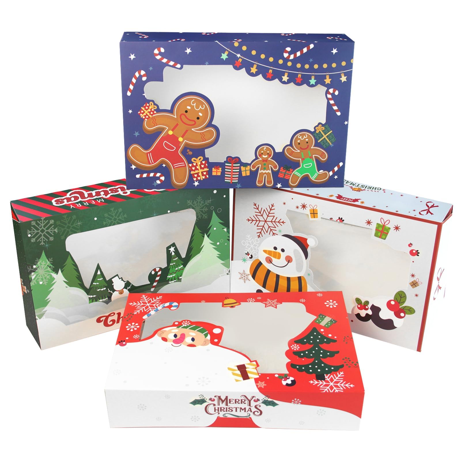 qiqee Scatola per biscotti di Natale con finestra, 30,5 x 20,3 x 6,3 cm, 12 confezioni Auto-pop up Due usi Un secondo pieghevole per pasticceria biscotto scatola da forno per imballaggio