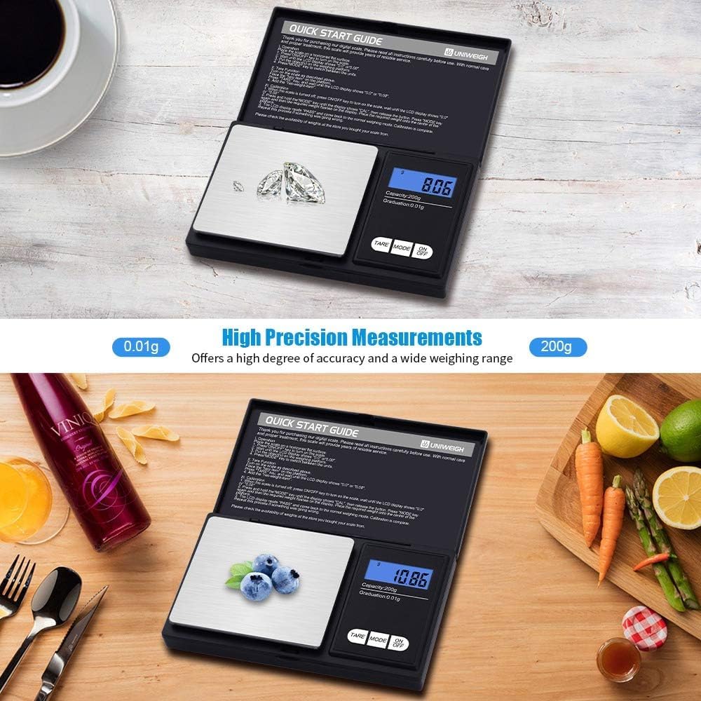 Báscula digital portátil de 200 g x 0,01 g de precisión, báscula electrónica de pesaje, báscula de joyería, mini báscula digital de gramos, báscula de alimentos pequeña, báscula de granos de onzas de