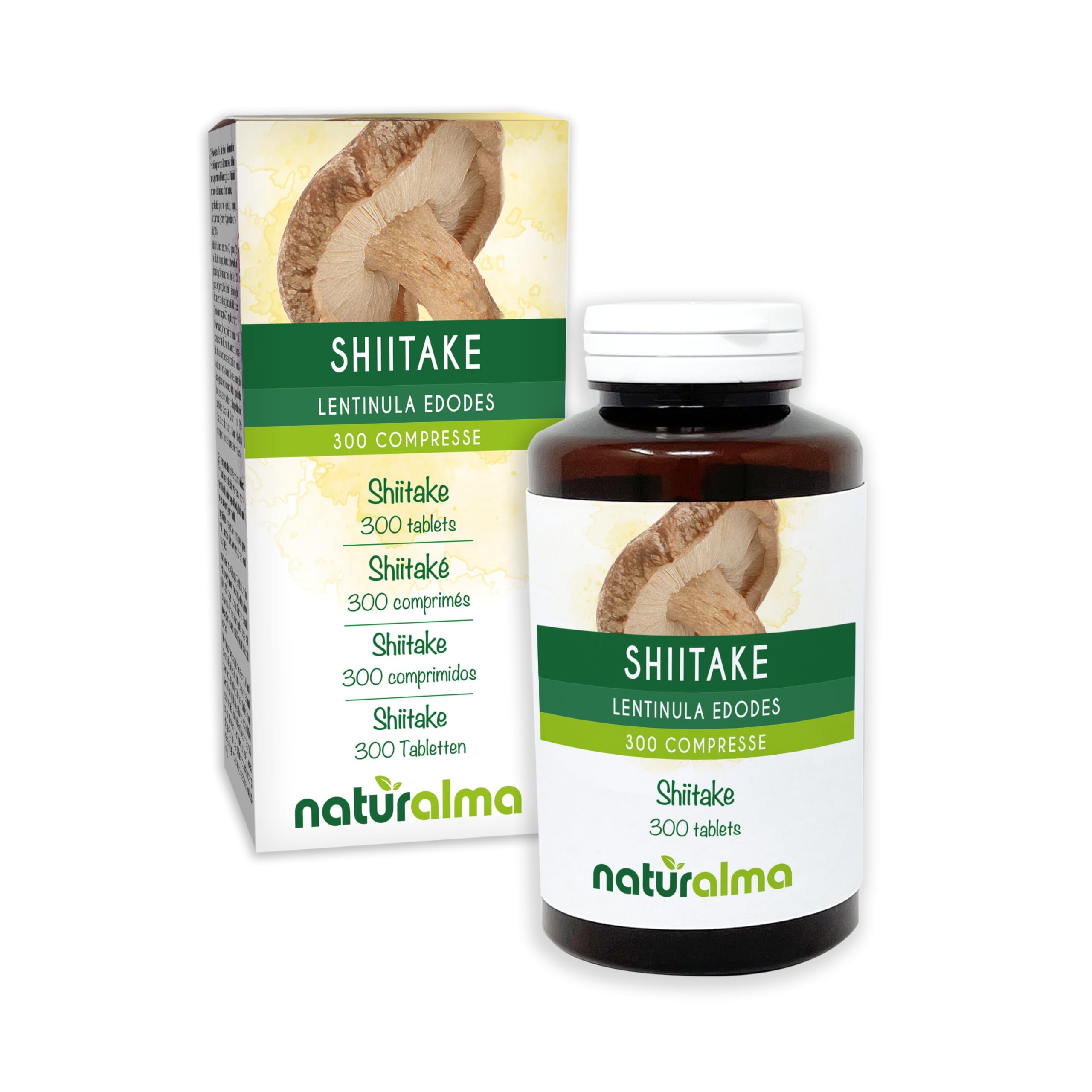 Shiitaké ou Lentin du chêne (Lentinula edodes) champignon Naturalma - 150 g - 300 comprimés - Complément alimentaire - Naturel et Végétalien