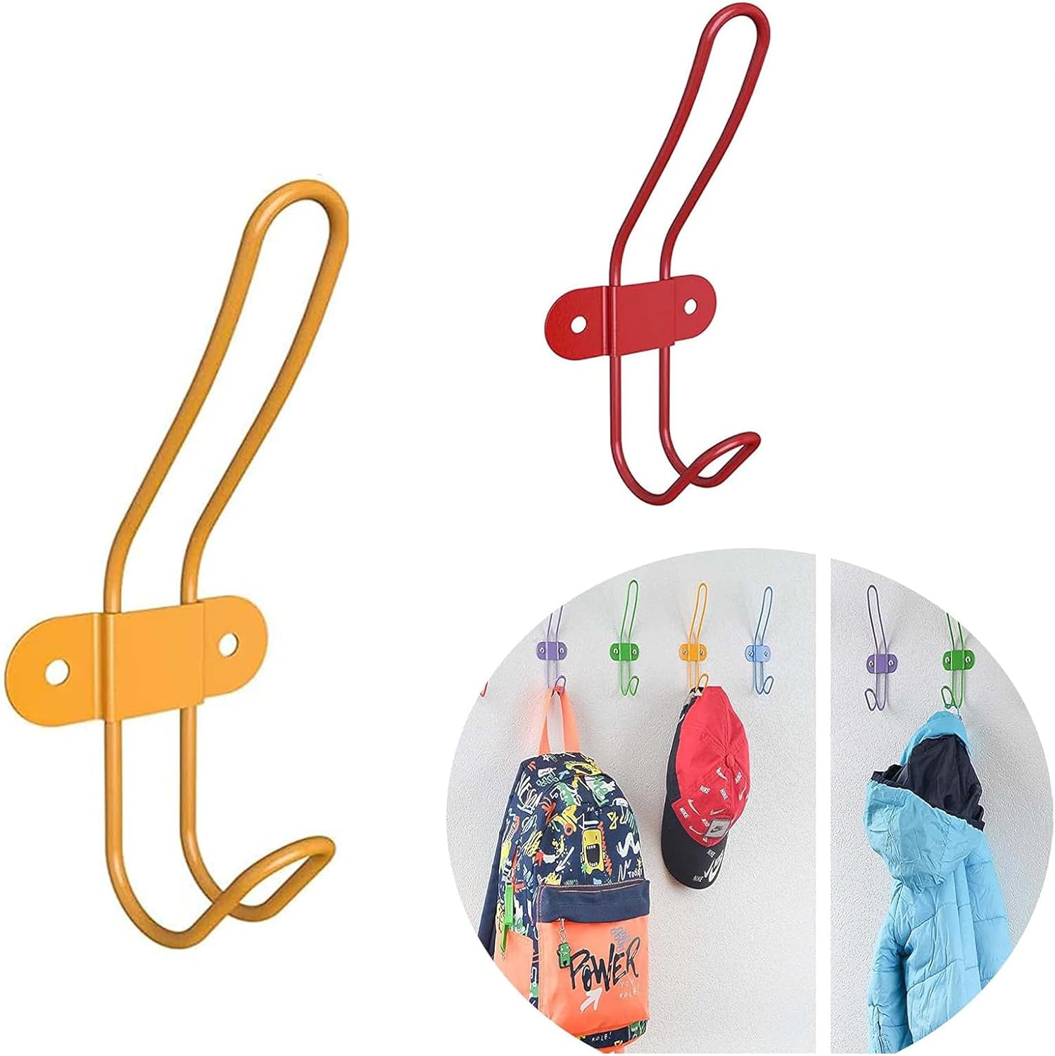 Wall Coat Hooks Colorful Wall Mounted Hanger Hooks Rack,Wall Hanging Hanger Holder Coat Hook,Small Bedroom Door Back Decorative Room Rack 2PCS (red Yellow)