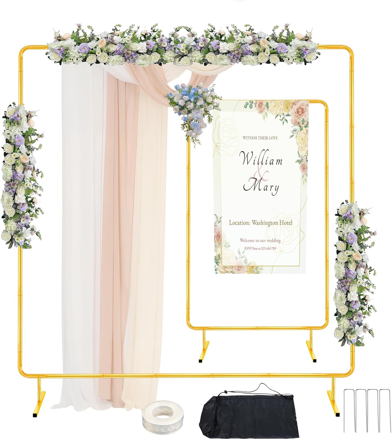 Antizz 6.6FT Square Wedding Balloon Arch Stand, Backdrop Stand for Parties, Gold Metal Rectangular Background Arch Frame for Ceremony Birthday Anniversary Bridal Graduation Decoration Glod 6.6FT