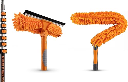 Kit de lavado de ventanas de 7 a 30 pies y limpiador de ventilador de techo flexible con poste de extensión (alcance de más de 36 pies), herramienta