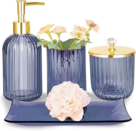 Amazon.com: Bathroom Accessories Set, 4 Pcs Blue Glass Bathroom ...