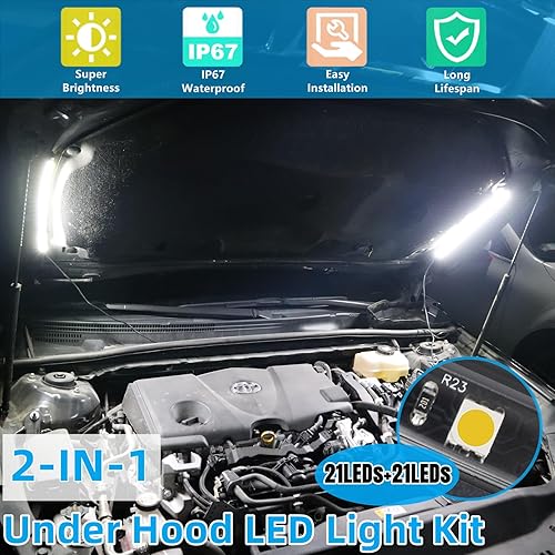 Miniatura 2 de Kit de luz LED 2 en 1 debajo del capó, barra de luz LED impermeable de 12 V para automóvil, luces de trabajo bajo el capó con encendidoapagado