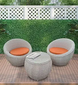ARTIC FASHION Patio Chair Sets Garden Wicker Furniture Set for Outdoor Patio and Balcony || Powder Coated Frame| UV Protected Wicker, with Cushions [2 Chair, 1 Table]