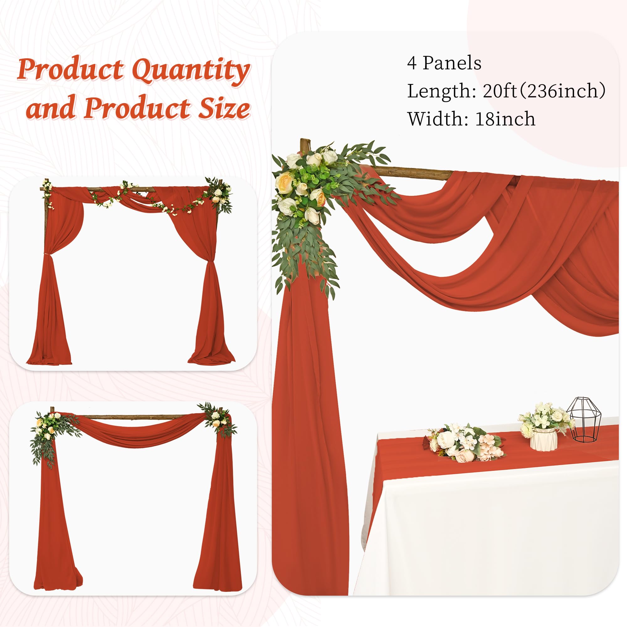 Vorhangstoff für Hochzeitsbögen, Chiffon, für Hochzeiten, 71,1 cm x 6,1 m, Chiffon-Stoff, durchscheinender Hintergrund, Vorhang für Hochzeit, Party, Zeremonie, Geburtstag, Empfang, Hintergrund