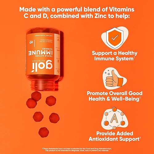 Miniatura 3 de Goli Gomitas de vitaminas inmunológicas, 60 unidades, saúco, vitamina C, D y zinc, veganas, sin OMG, sin gluten y sin gelatina, paquete de 1