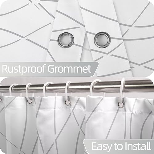 Miniatura 90 de Cortina de ducha pequeña a rayas gris claro degradado para baño, 36 x 72 pulgadas, juego de cortina de ducha geométrica para cabina de RV con Gris