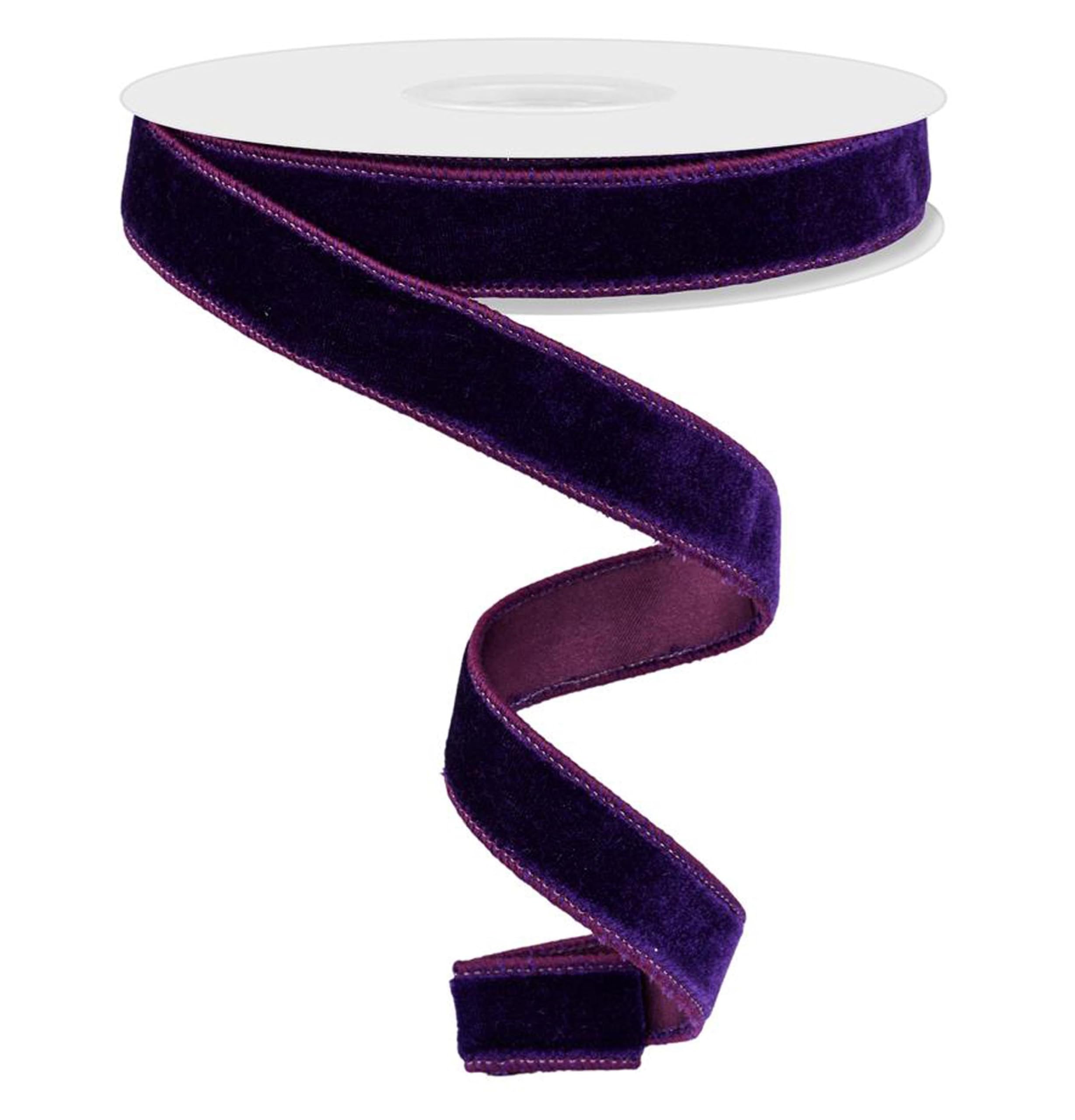 Two Sided Velvet and Satin Deluxe Double Faced Wired Ribbon for Christmas and Everyday Crafts, Wreaths, Bows, and Decorations (Purple, 7/8" x 10 Yards