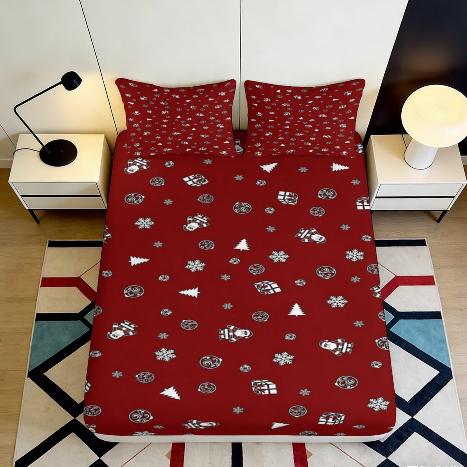 3D Printed Christmas Pattern Fitted Sheet Microfiber Soft Breathable Snowflake Mattress Cover for Bedroom Dormitory Guest Room Mattress Protection Decor 120x200x25cm